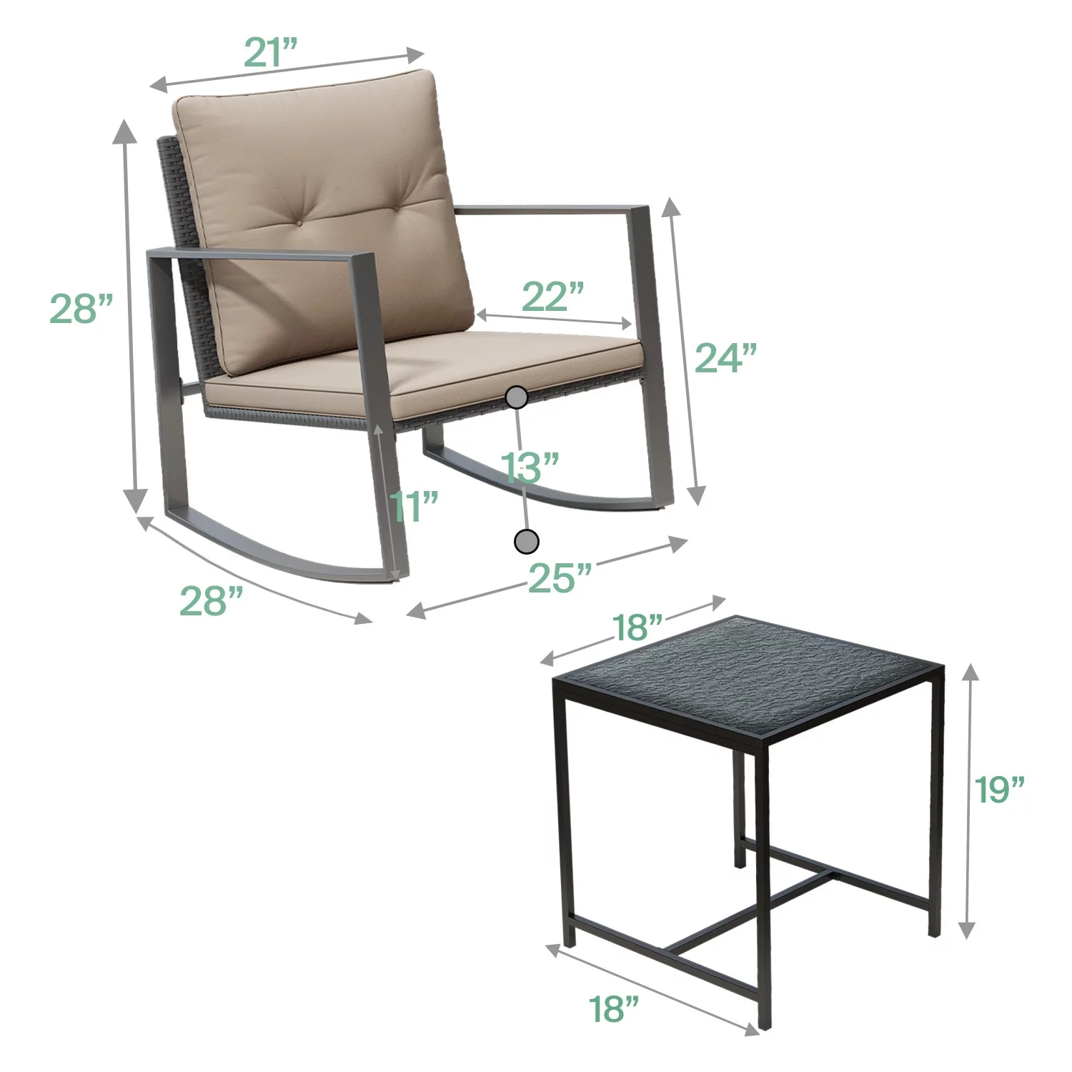 Riley 3-Piece Patio Modern Furniture Set - A Solid Glass Coffee Table WithTwo Plush Cushioned Chairs - Coffee/ Off-white