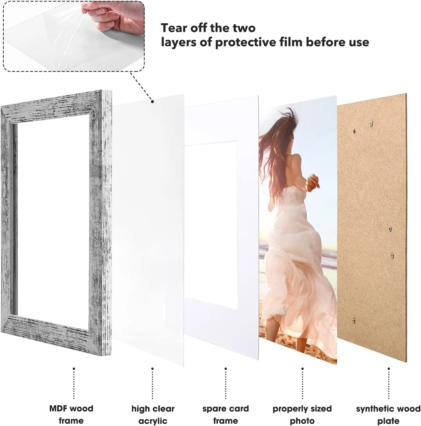 HOUSE DAY 12x16 Picture Frames Set of 6 - Distressed White Farmhouse Rustic Photo Frames, Large Wall Frame Set