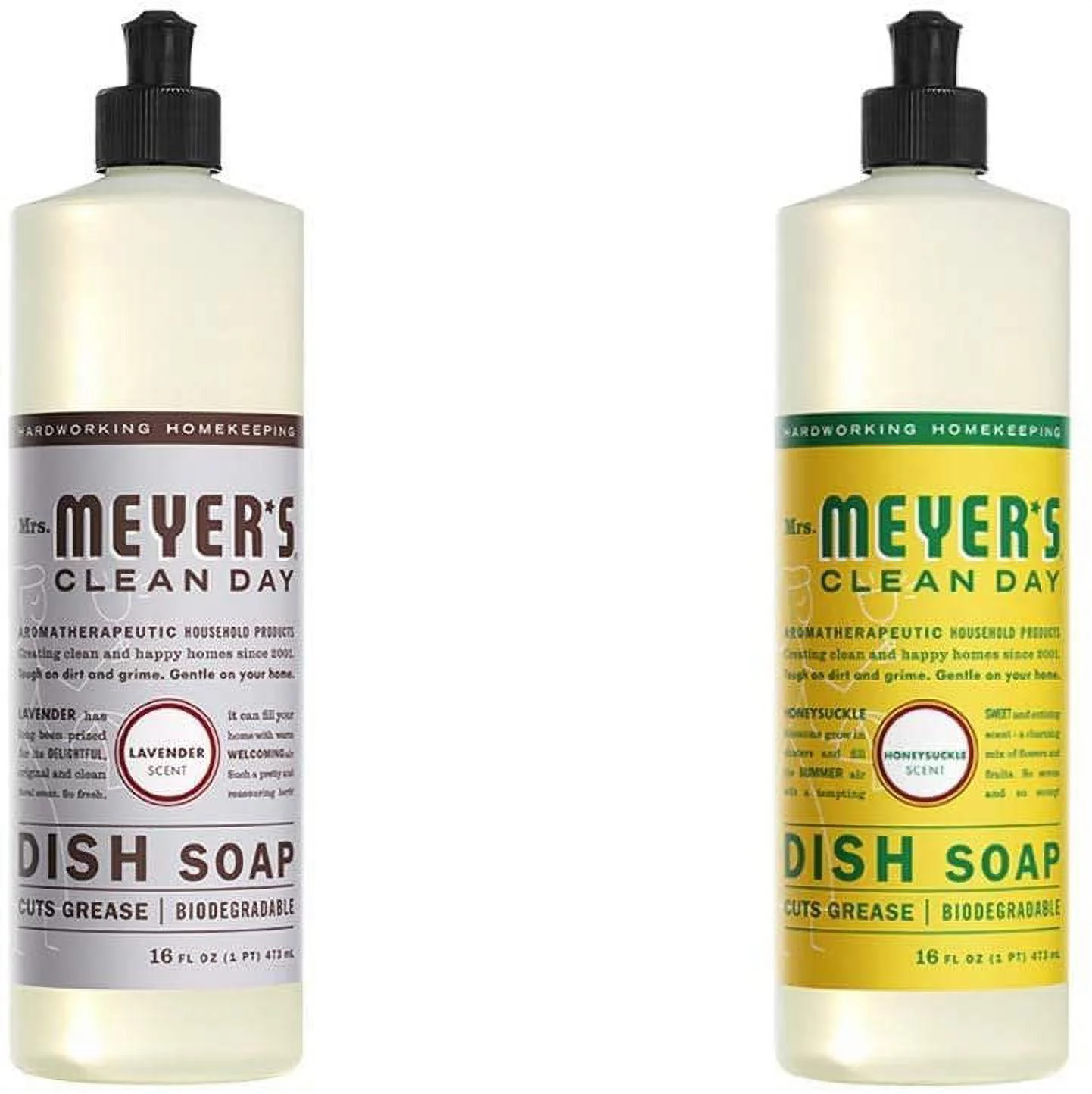 Mrs. Meyers Clean Day Liquid Dish Soap, 1 Pack Lavender, 1 Pack Honeysuckle, 16 OZ each