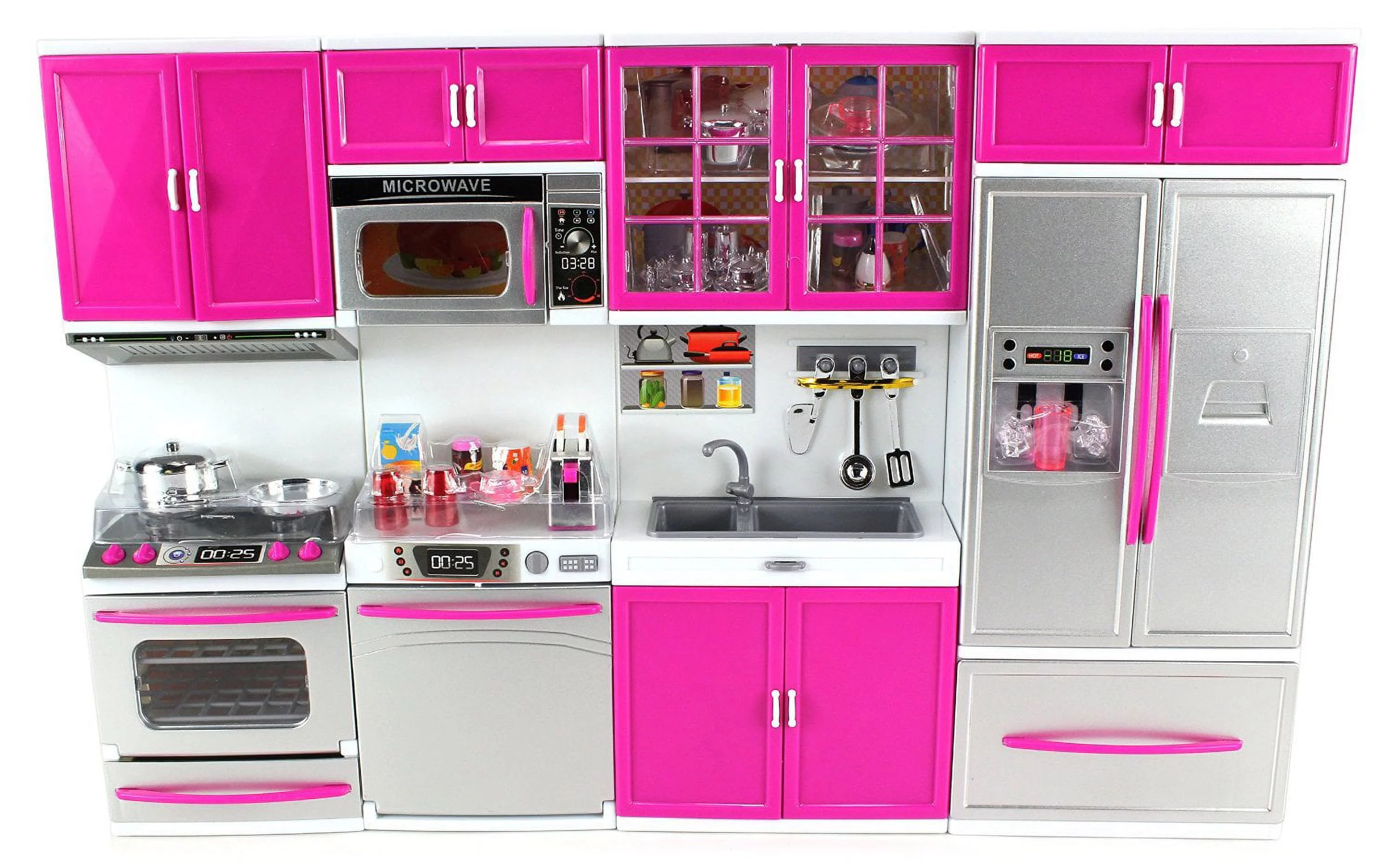 Modern Kitchen Full Deluxe Kit Battery Operated Toy  Kitchen Playset With 11.5