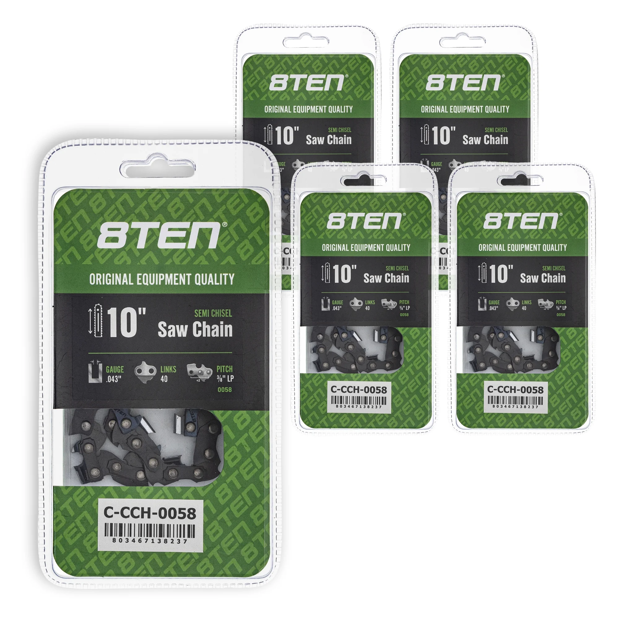 Semi Chisel Chainsaw Chain 10 inch .043 3/8 LP 40DL for Ryobi Poulan 5 Pack 810-CCC2270H