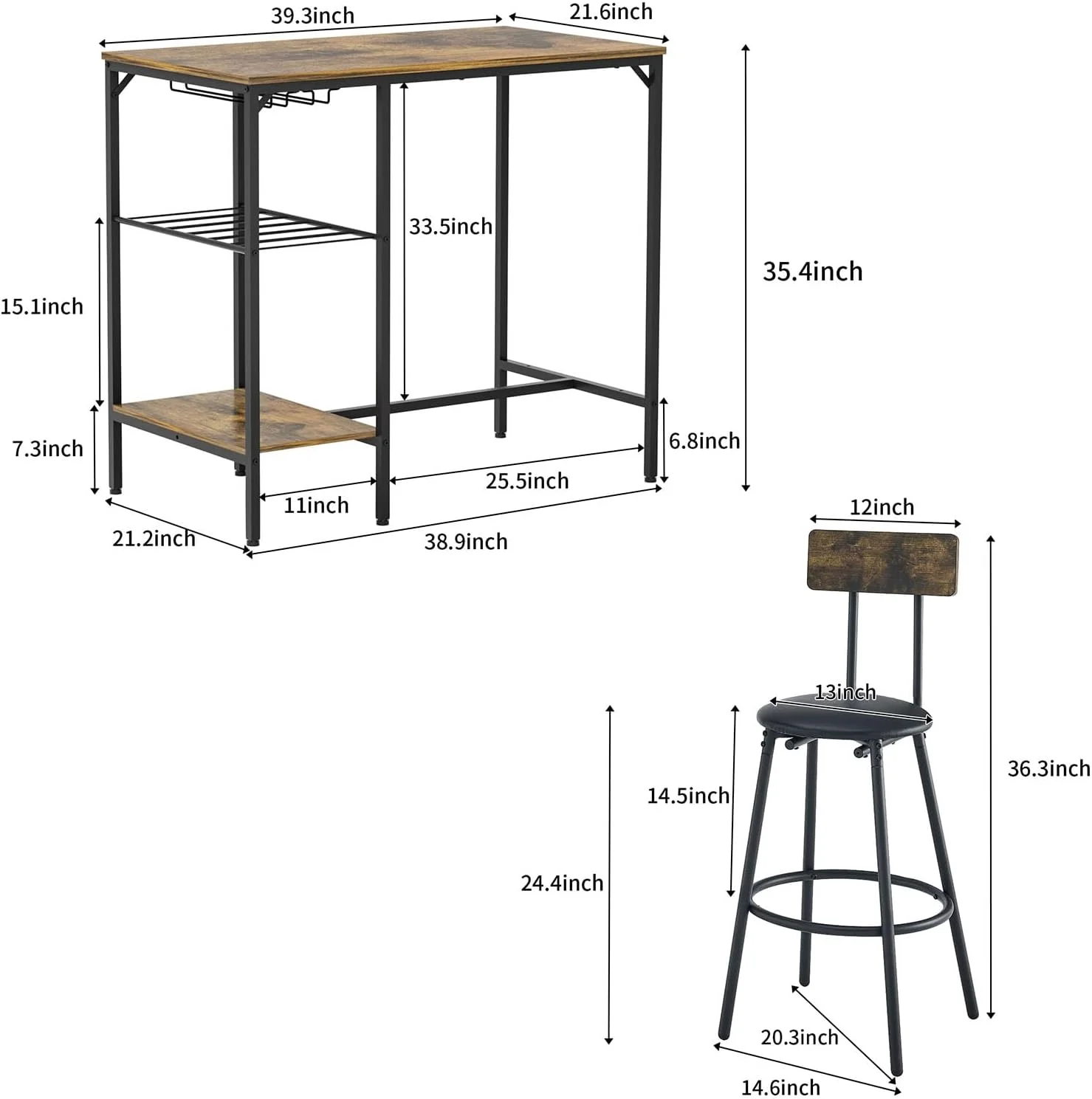 FDIGLUL and Chairs Set for 2 3 Pieces Pub Dining  Set Wooden Bistro Pub  with 2 PU Stools Upholstered Counter Height Dining  and Chairs Set for Kitchen Restaurant（Round）