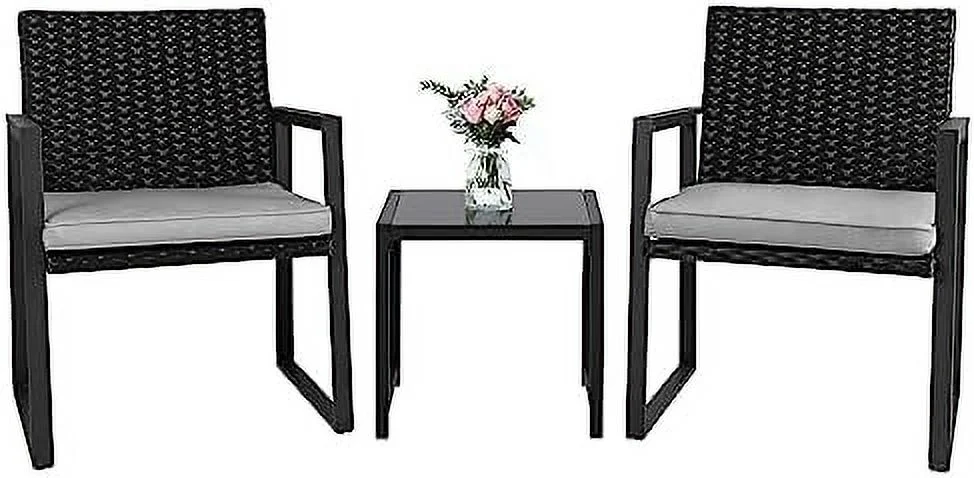HYHBIBOOM 3 Pieces Patio Set Outdoor Wicker Patio  Sets Modern  Molded Rattan Chair Conversation Sets with Coffee Table for Backyard and Bistro (Dark Grey)
