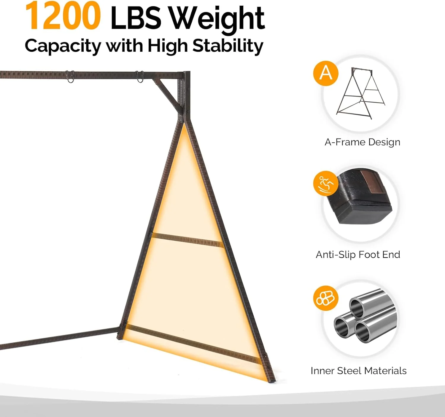 VINGLI 7 ft Outdoor Rattan Porch Swing Frame, Heavy Duty 1200 lbs Wicker Swing Stand for Porch, Yard, Garden, Balcony, Brown