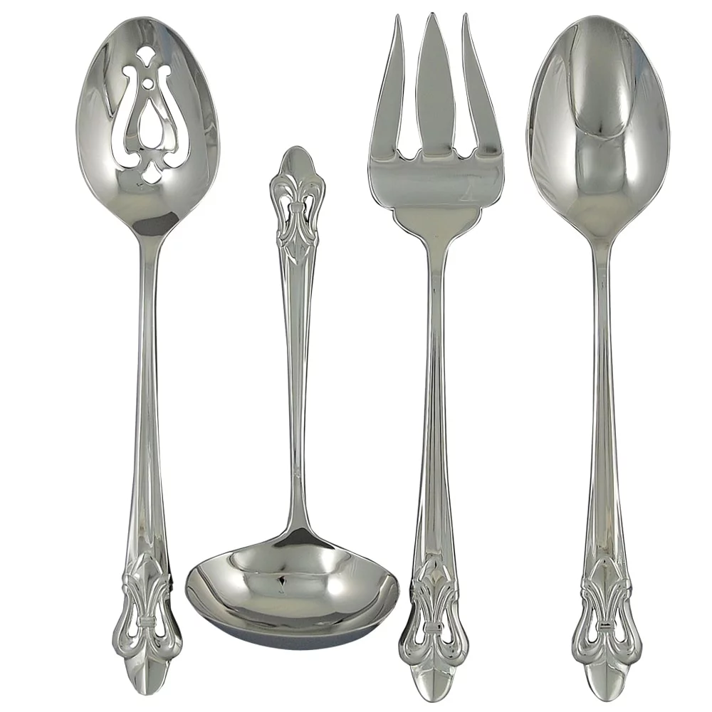 Ginkgo 079914-42031-0 Fleur de Lis 4 Piece Hostess Set - 18-10 Stainless - Mirror Finish
