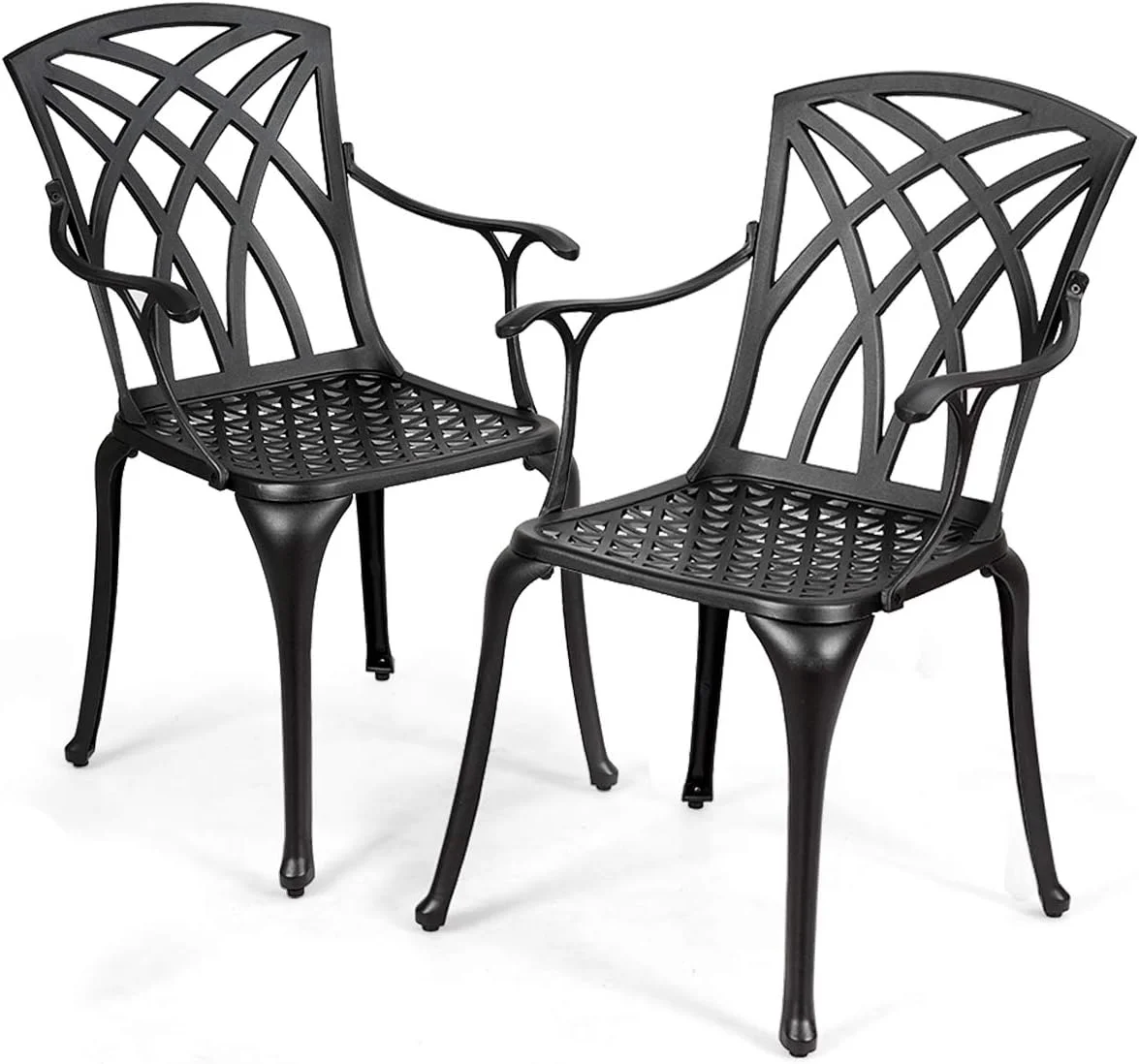 Elegant Set of 2 Outdoor Dining Chairs, Cast Aluminum Chairs with Armrest, 2-Pack Elegant Armchairs for Garden, Backyard