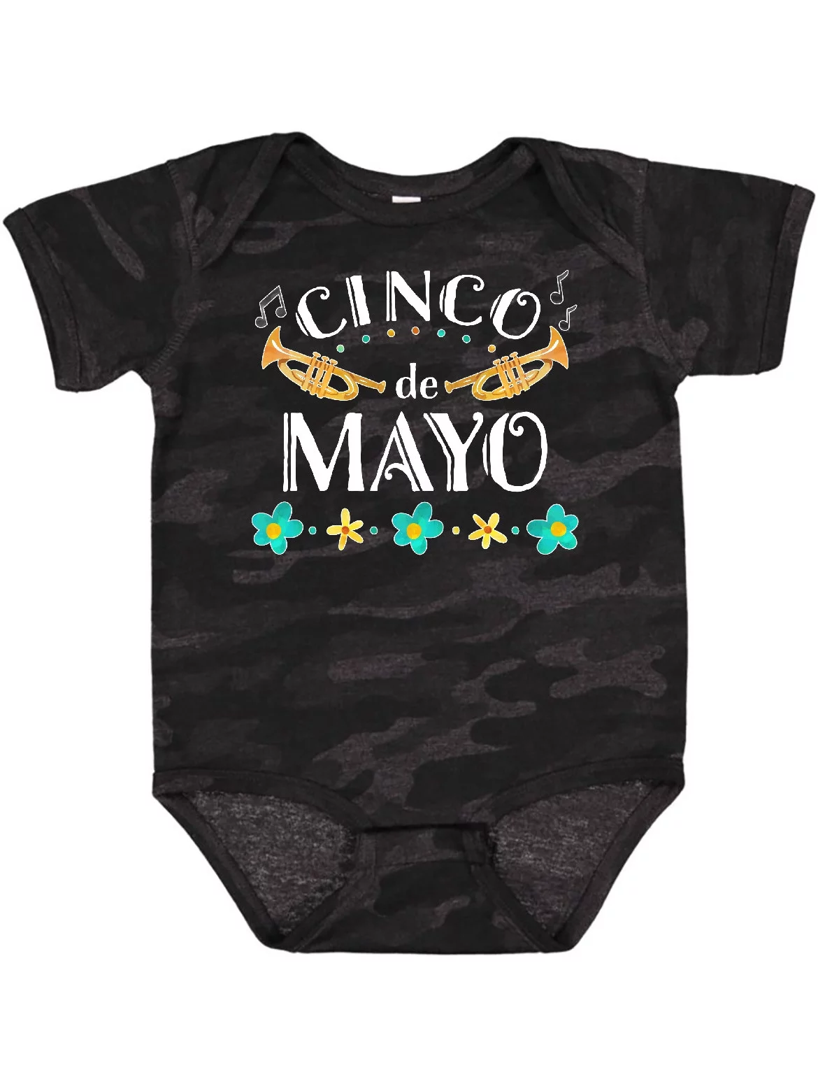 Inktastic Cinco De Mayo with Trumpets and Flowers Boys or Girls Baby Bodysuit
