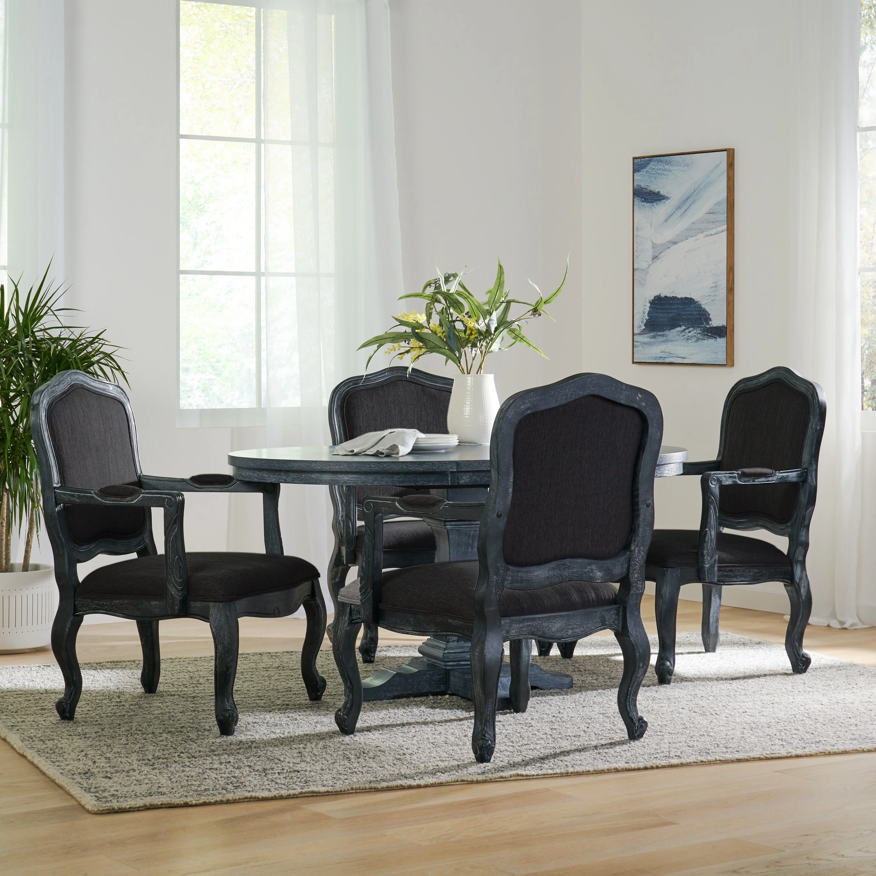 Christopher Knight Home Andrea  Fabric and Rubberwood Dining Set by  Gray/ Black