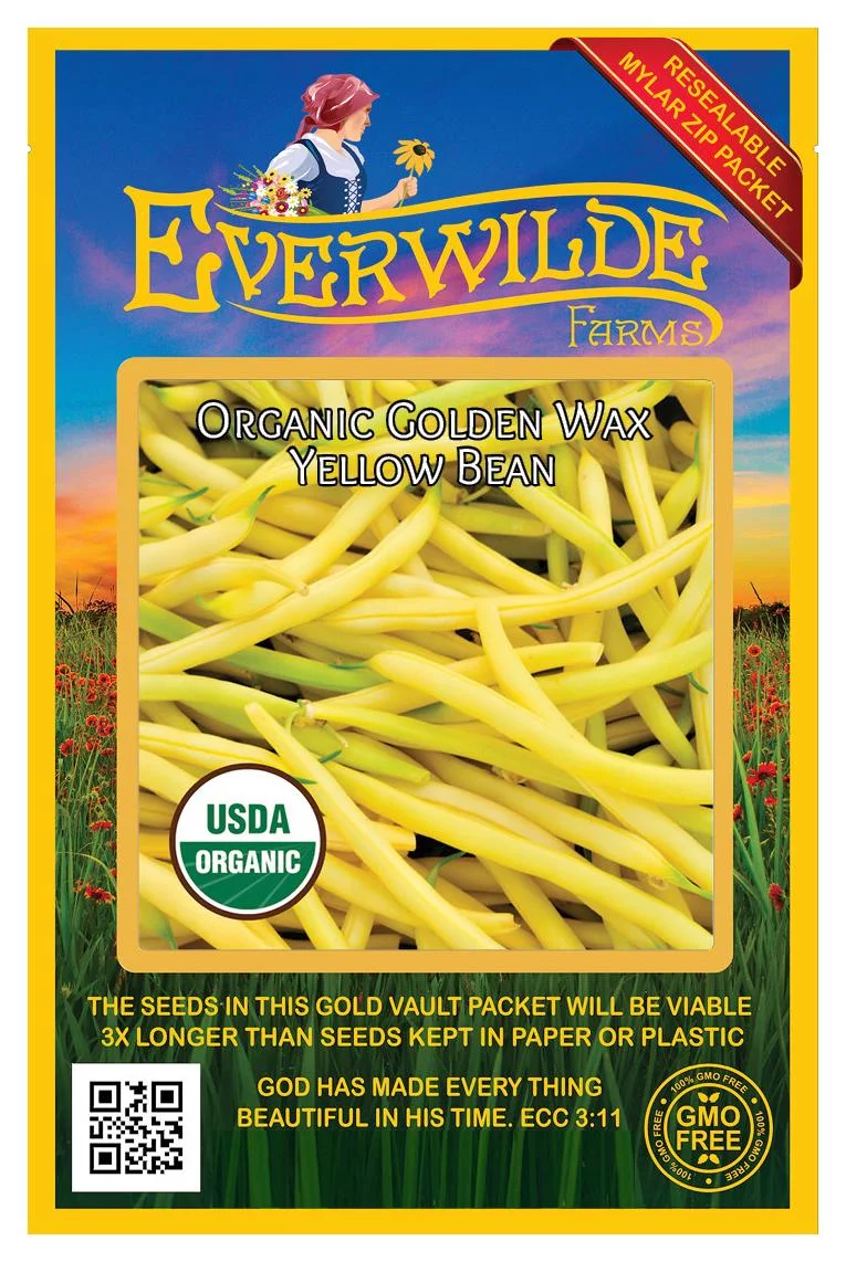 Everwilde Farms - 50 Organic Golden Wax Yellow Bean Seeds - Gold Vault Jumbo Bulk Seed Packet