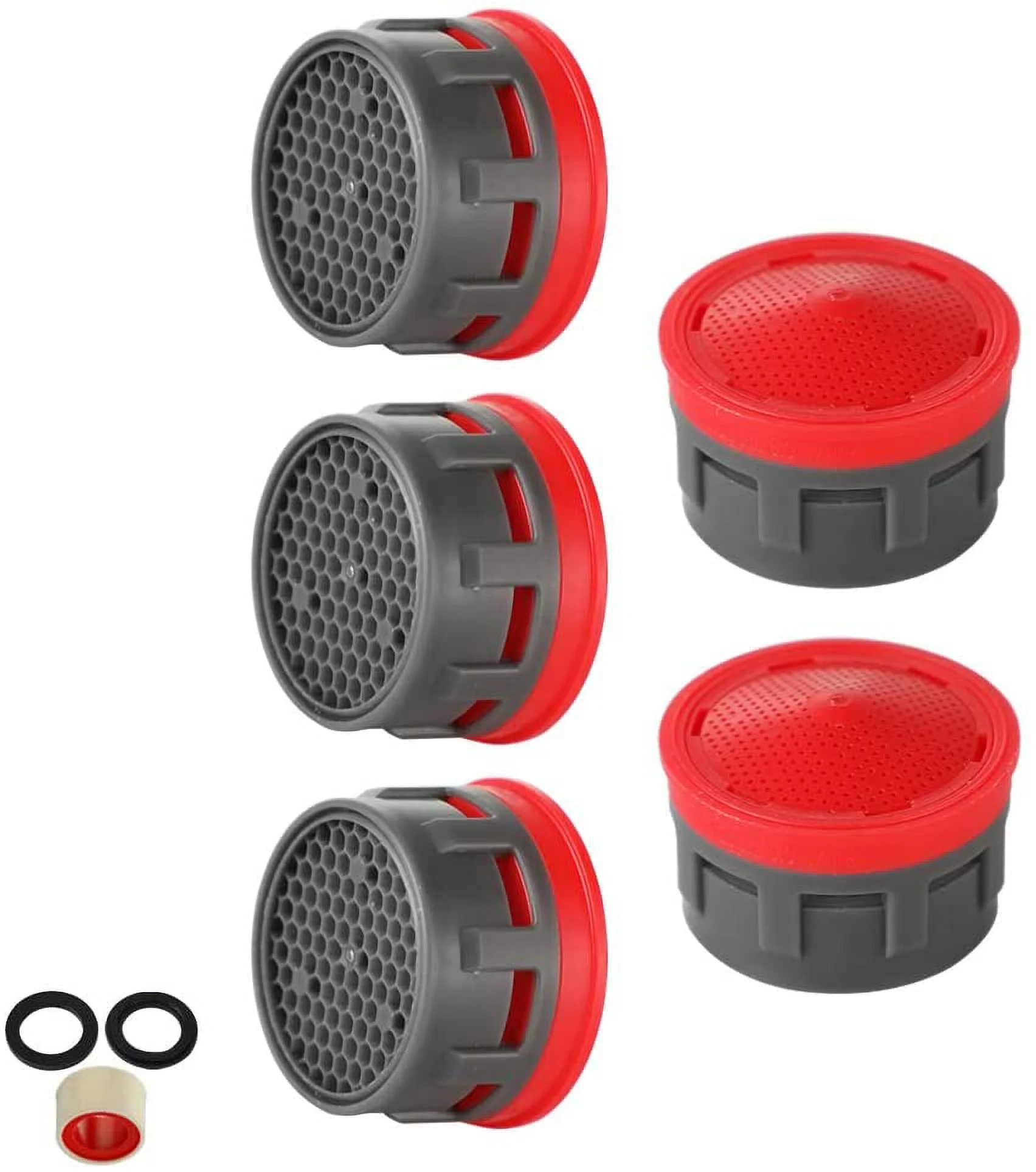 JQK Faucet Aerator, 2.2 GPM Flow Retrictor Insert Faucet Aerators Replacement Parts Bathroom 5 Pack, Standard Size, FAN Red - 2.2 gpm