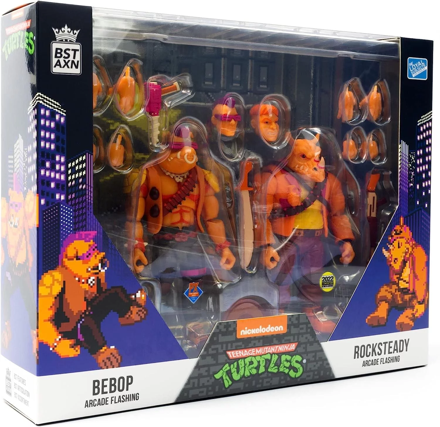 BST AXN Teenage Mutant Ninja Turtles Bebop  Rocksteady Arcade Flashing 2-Pack SDCC 2022 Ex