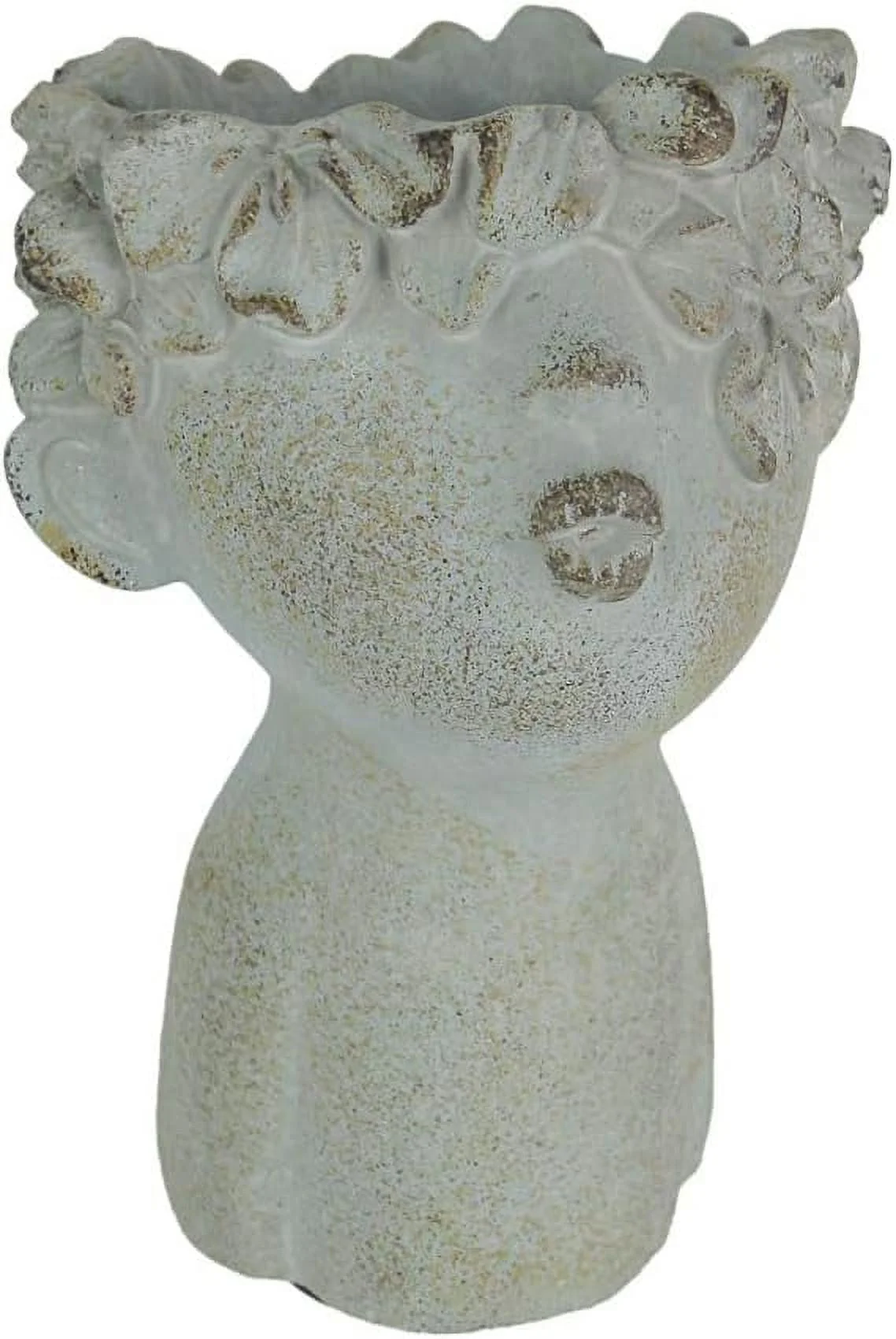 Pucker Up Junior Kissing Face Weathered Finish Concrete Head Mini Planter - 7 Inches High - Flower Or Succulent Plant Pots For Indoor And Outdoor Decor