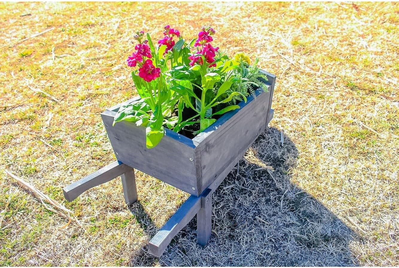 Wheelbarrow Planter 30 X 12 13 Grey Farmhouse Rectangular Wood