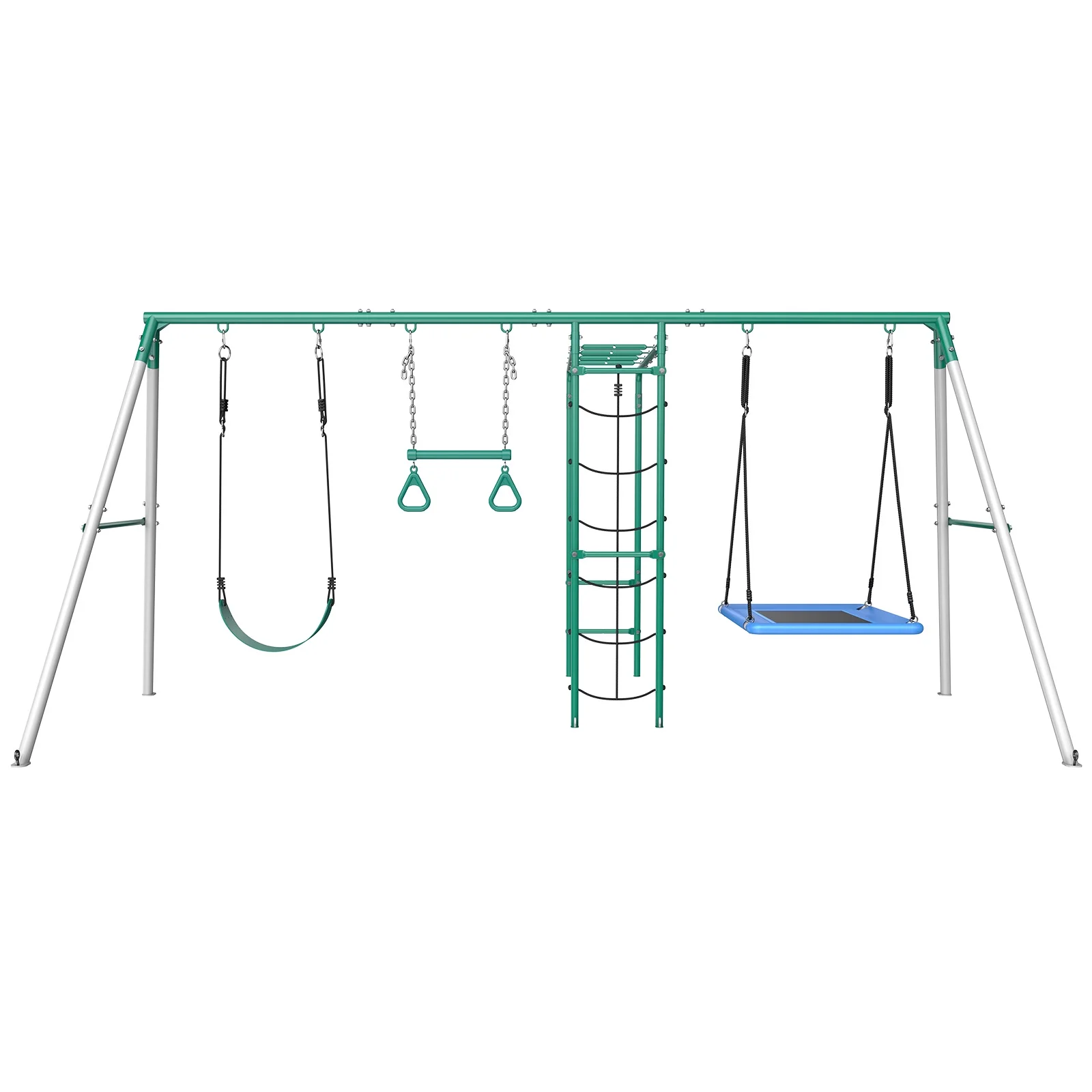 HAPFAN Heavy-Duty Metal Swing Sets for Backyard with 2 Swings, Ladder and Monkey Bar