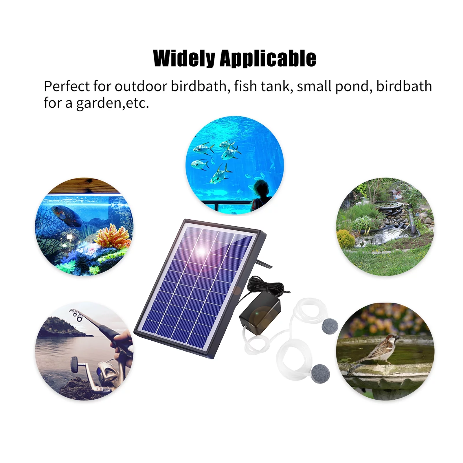 Anself 6W Solar Pump Fish  Oxygenator Aquarium Aerator Air Pump Fishing Aerator with Pipe 2 Air Bubble Stones for Garden Fish  Pool Pond