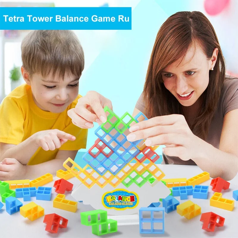 64 Pcs Tetra Tower Balance Stacking Blocks Game, Board Games for 2 Players+ Family Games, Parties, Travel, Kids & Adults Team Building Blocks Toy