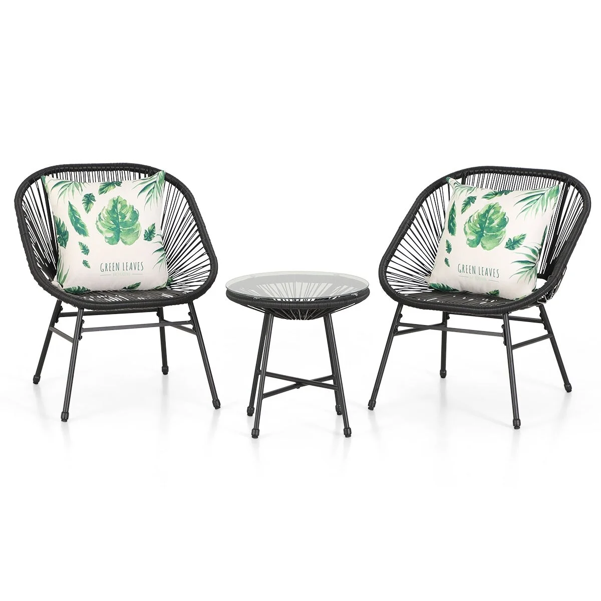 3-Piece Patio Bistro Sets,  All Weather Round Wicker PE Weave Basket Chair Set of 4 3-piece set