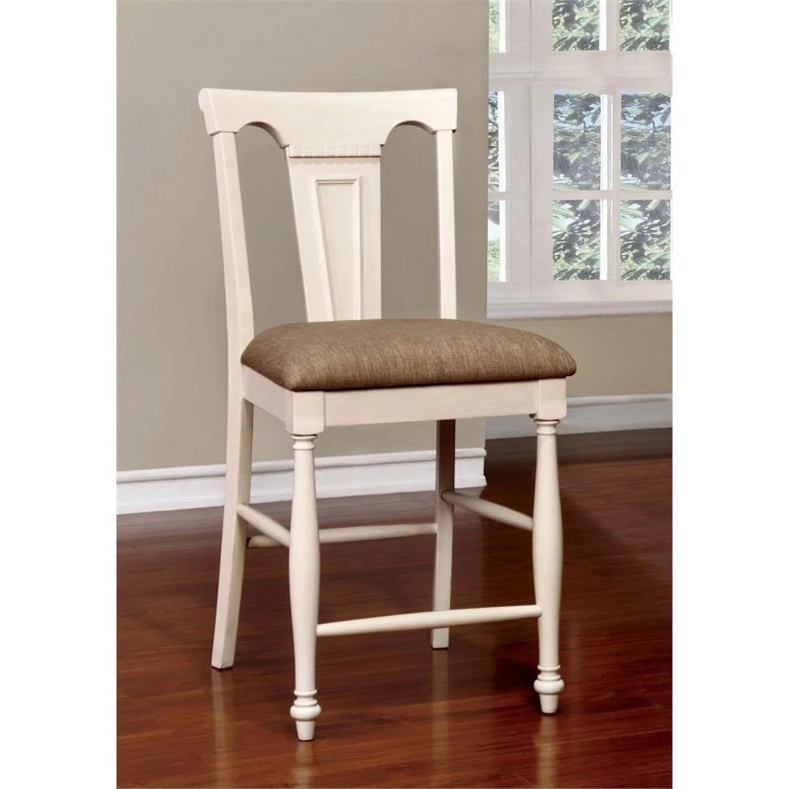 Bowery Hill Wood Counter Height Chair in White Finish (Set of 2)