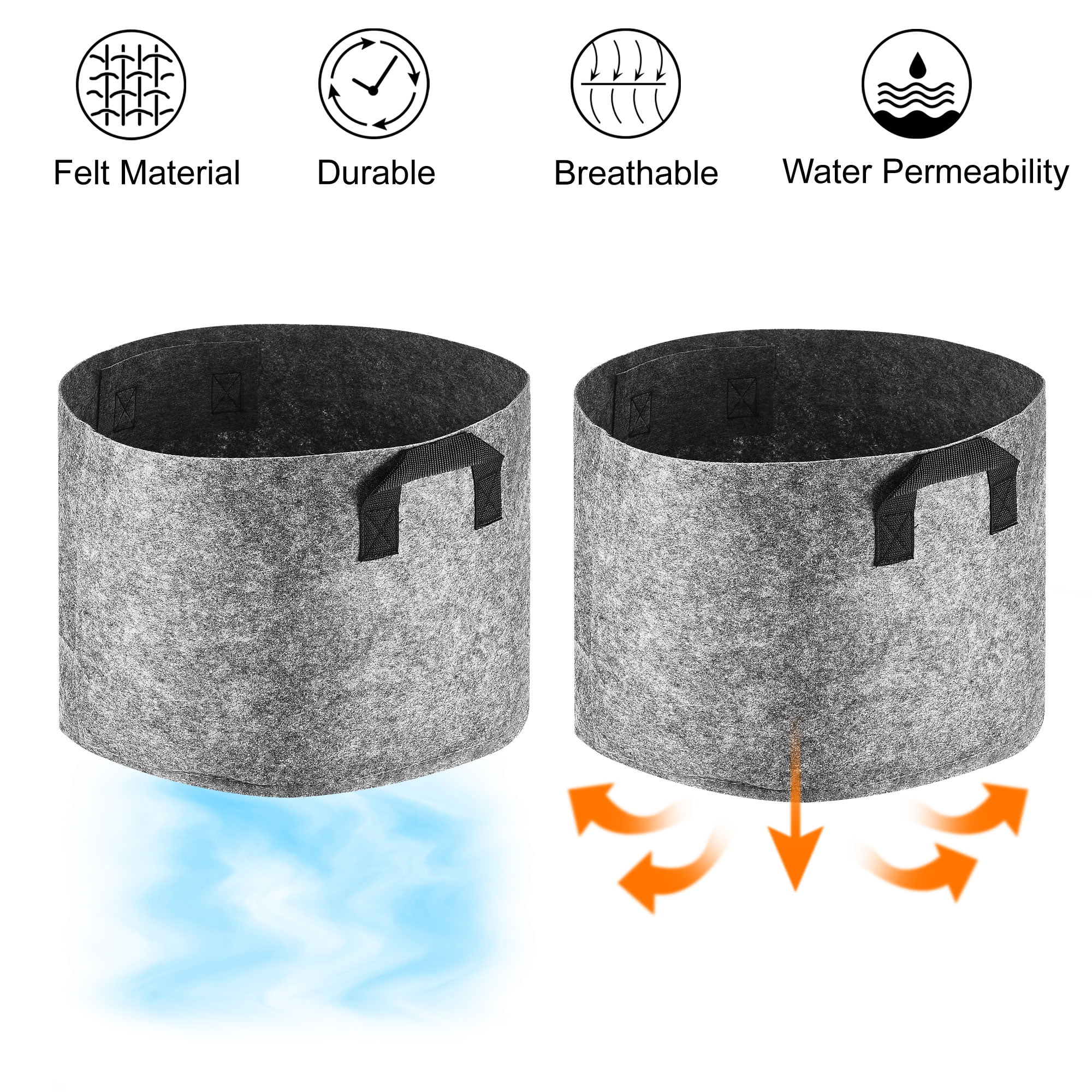 Uxcell 20 Gallon Round Felt Fabric Plant Grow Bags with Handles Gray 2Pack