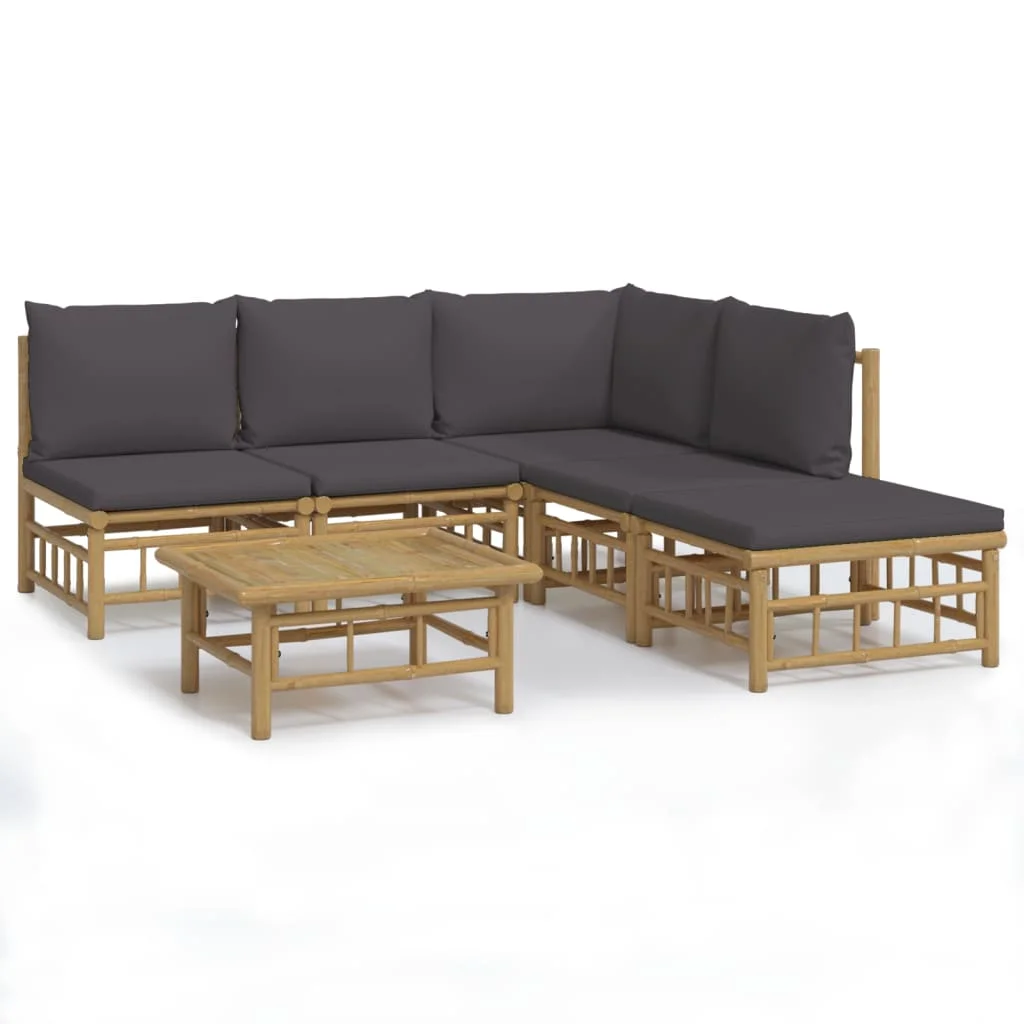 Dcenta 6 Piece Patio Set with Dark Gray Cushions Bamboo