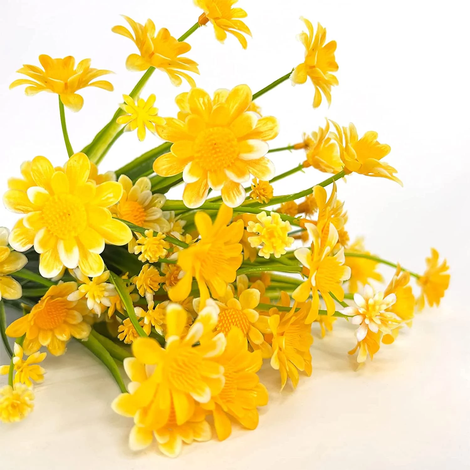 8 Bundles Artificial Daisy Flowers Outdoor Fake Flants No Fade Faux Plastic Flower,Spring Decorations for Garden Porch Window Box(Yellow)