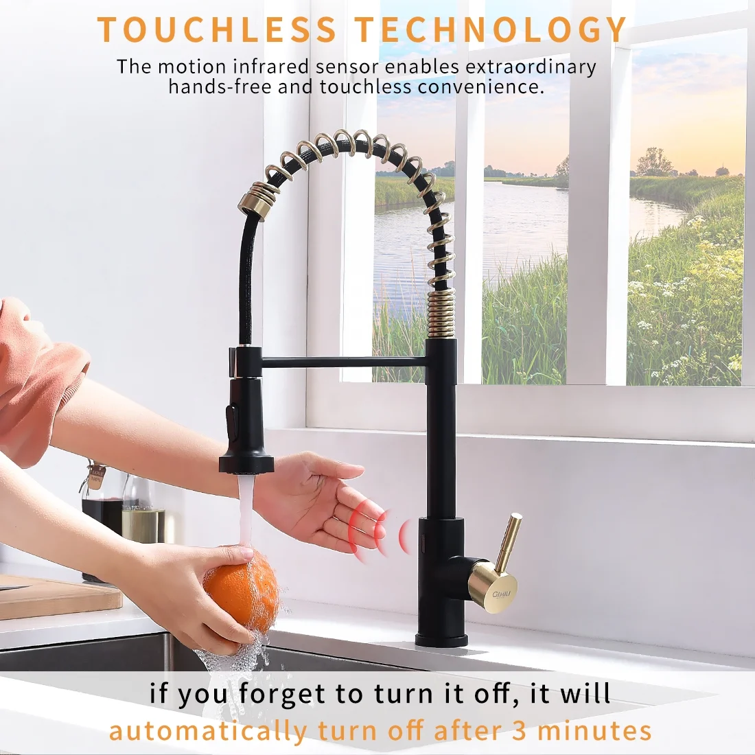 ZJbiubiuHome Touchless Kitchen Faucet Hands Free Automatic Smart Kitchen Faucet Black Smart Kitchen Faucet