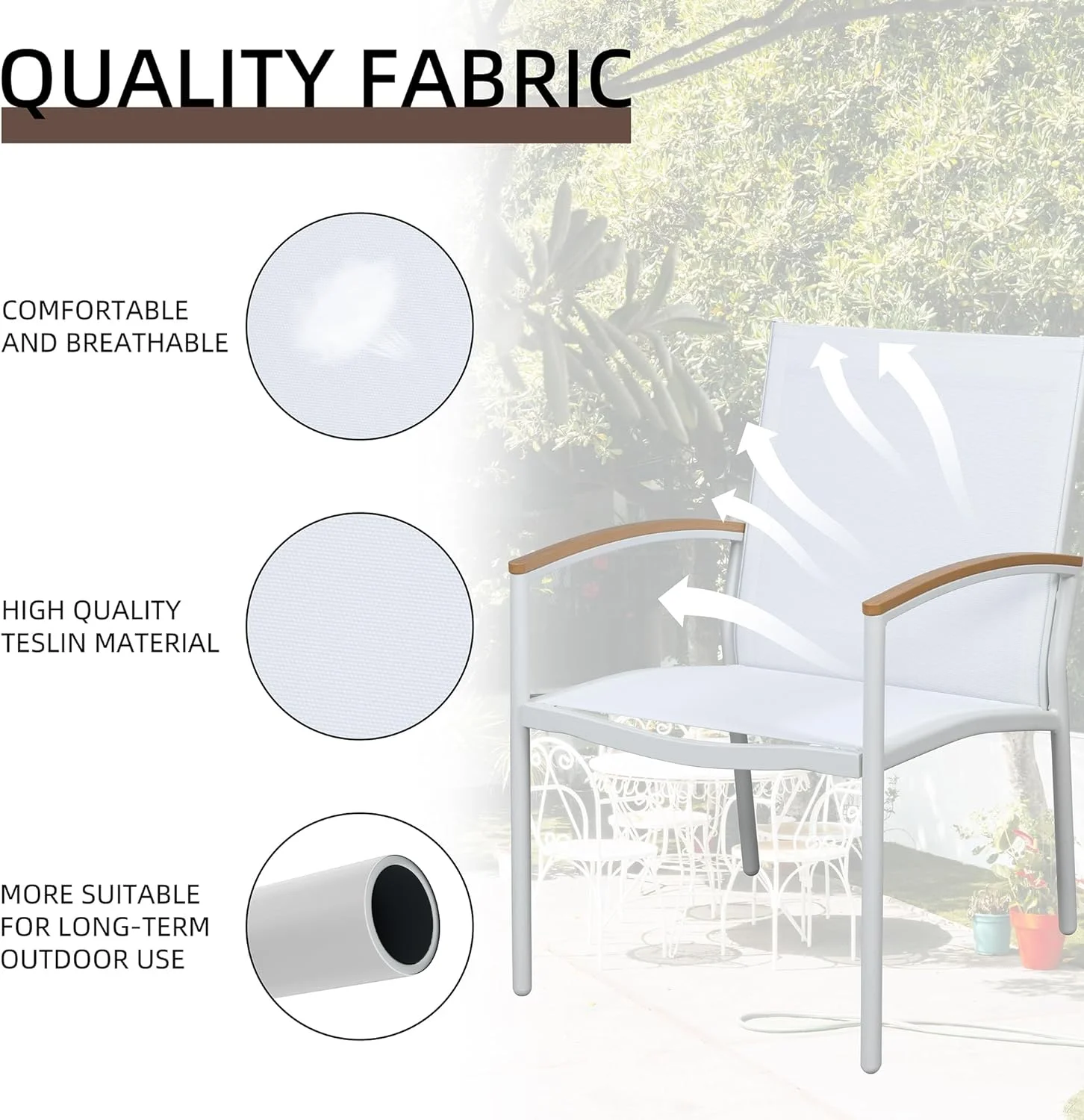 Shintenchi 3 Pieces Patio Bistro Sets, Outdoor Textilene Fabric Conversation Bistro Set, Textilene Fabric Front Porch Chairs Small Patio Furniture Set with Table for Lawn,Garden,Balcony (White)