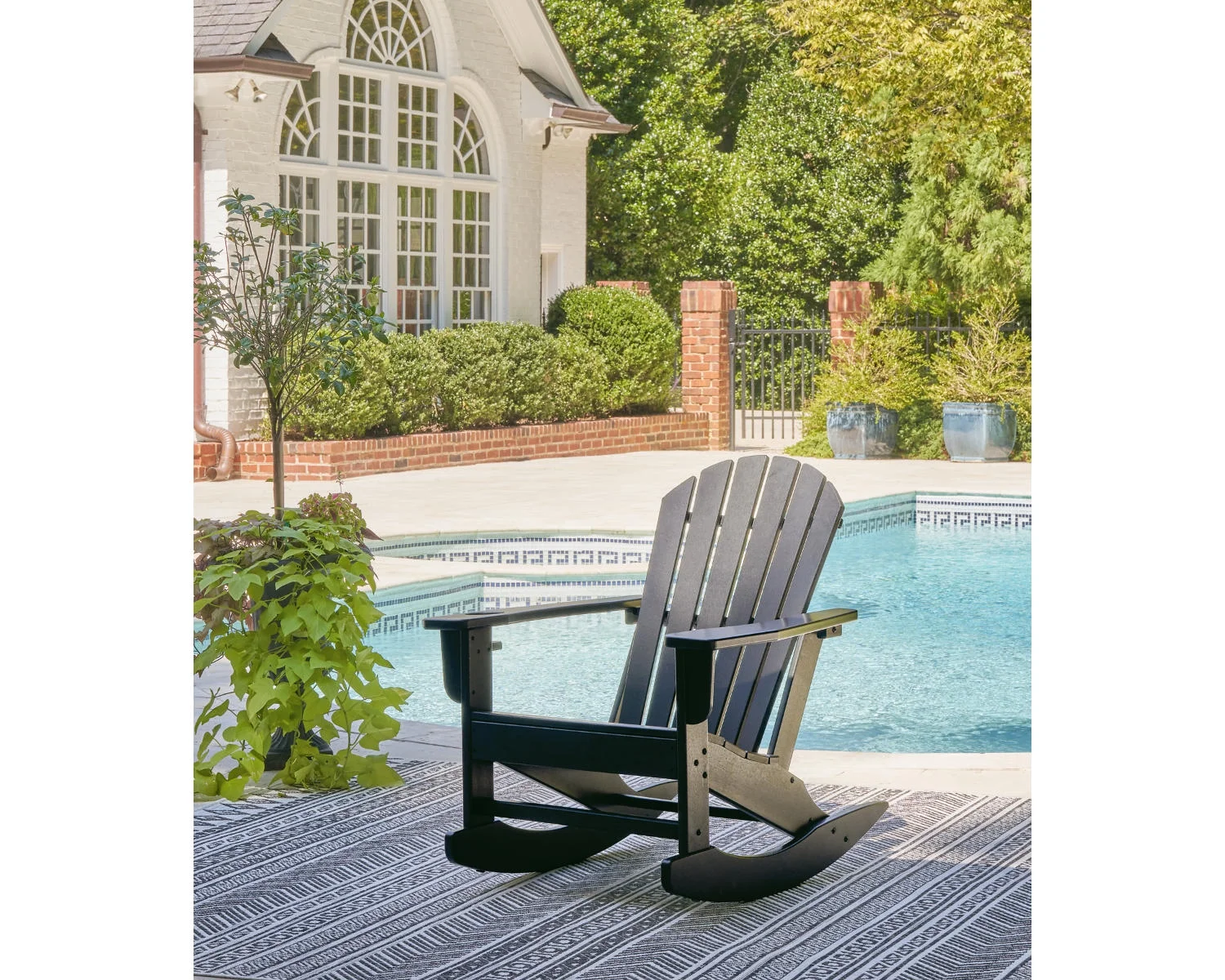 Signature Design by Ashley Sundown Treasure Outdoor Patio HDPE Weather Resistant Adirondack Rocking Chair, Black