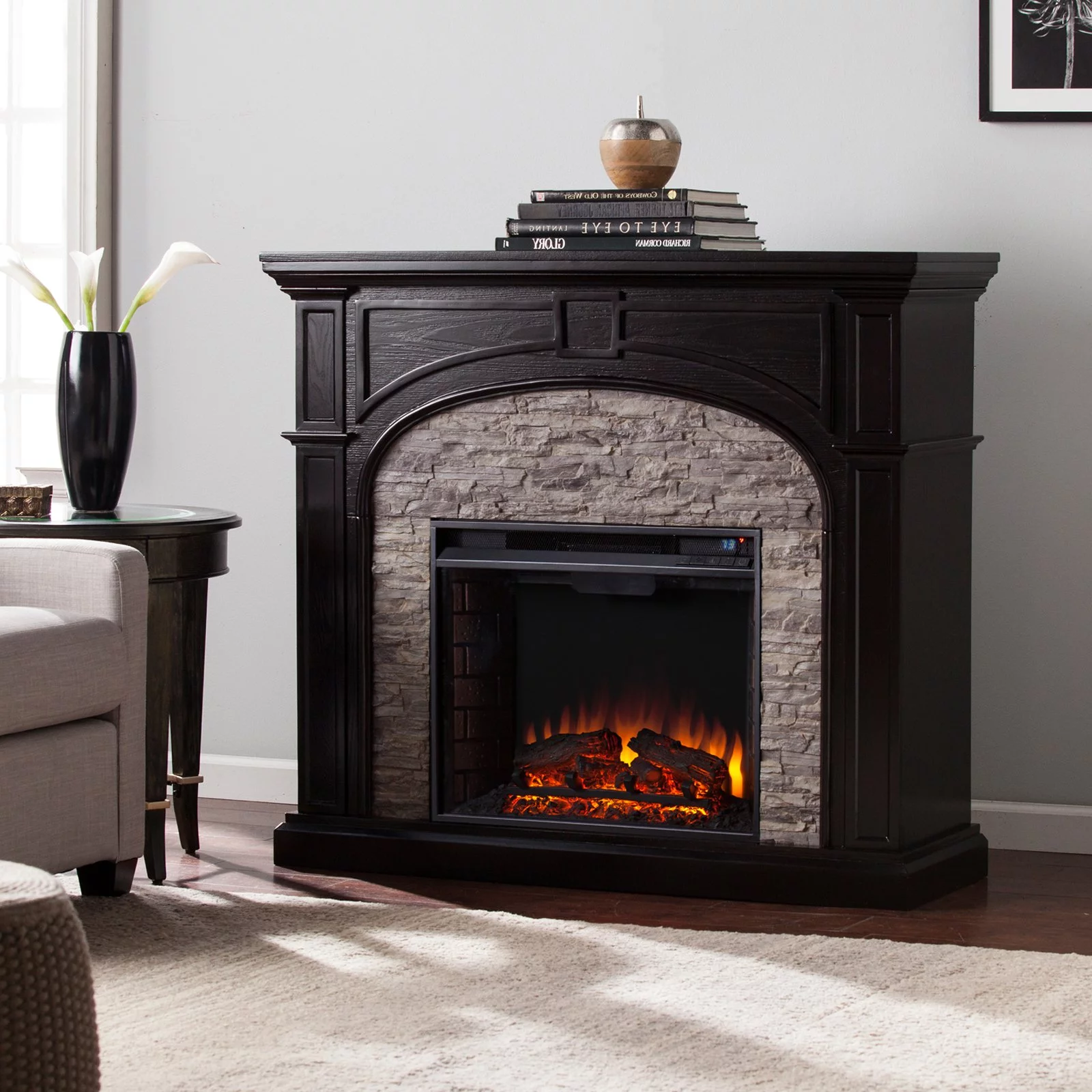 Southern Enterprises Tanaya Electric Black Fireplace