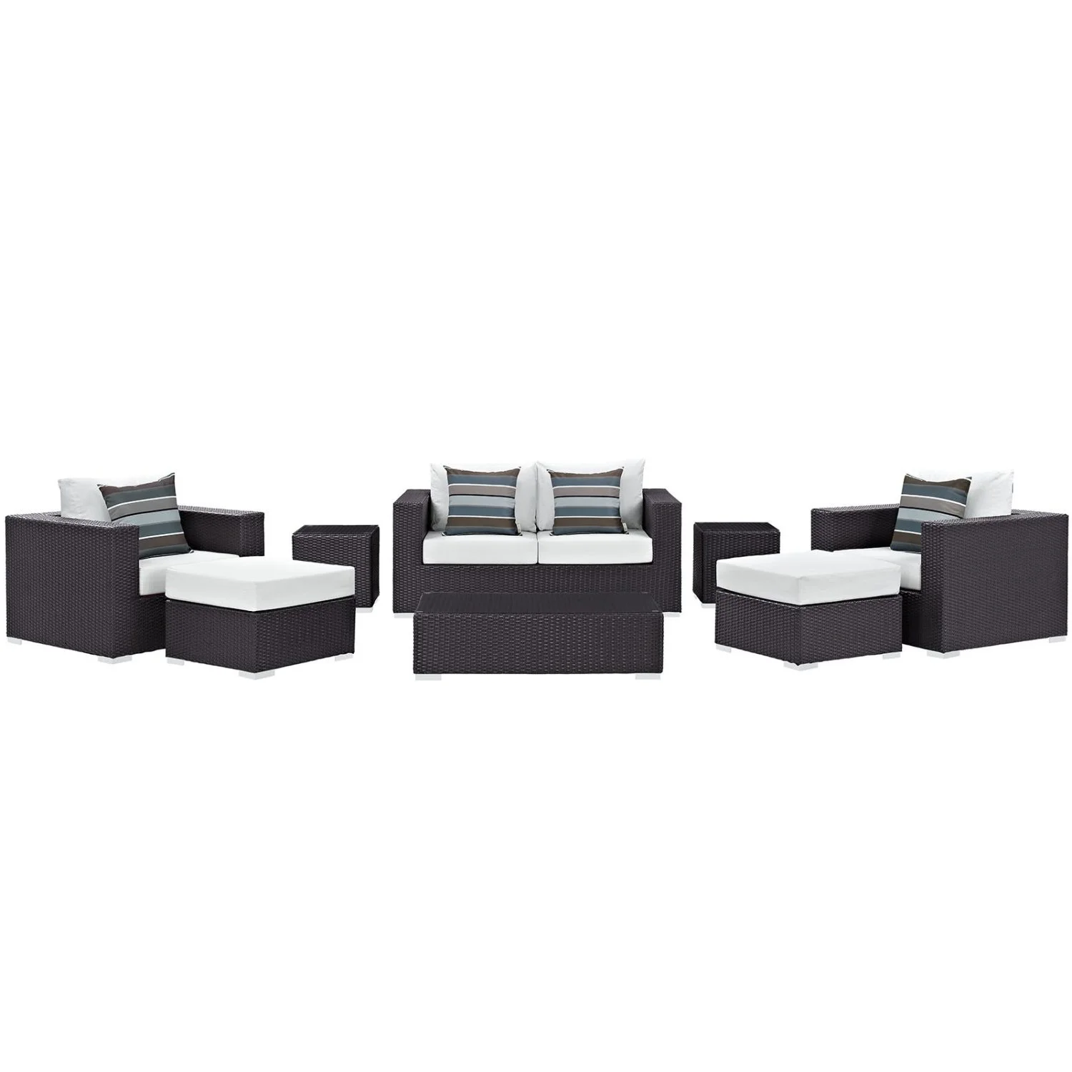 Lounge Sectional Sofa Table Set, White, Rattan, Wicker, Outdoor Patio Balcony Cafe Bistro Garden Hospitality Restaurant, Modern Contemporary HB32976