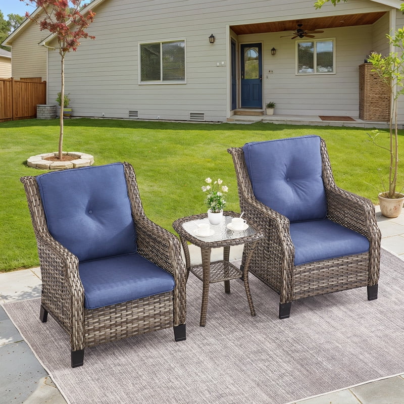 PARKWELL 3-Piece Outdoor Chair Set with Side Table,Patio Wicker Chairs Bistro Furniture Set for Porch Deck Backyard