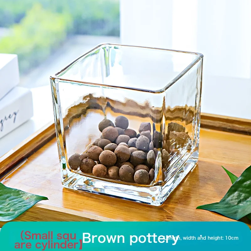 Hydroponic Utensils Copper Coin Grass Creative Bottle Glass Flower Pot Aquatic Plant Tulip Flower Vase Fangfang Describer Brown Pottery-500G Without Square Vat Intermediate