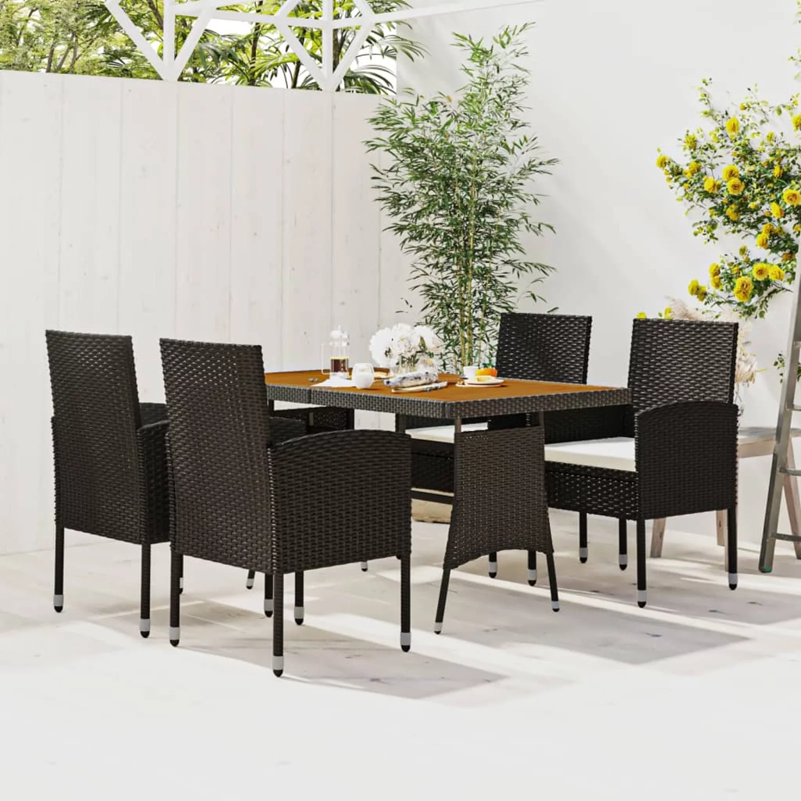 Aibecy 5 Piece Patio Dining Set Poly Rattan Black