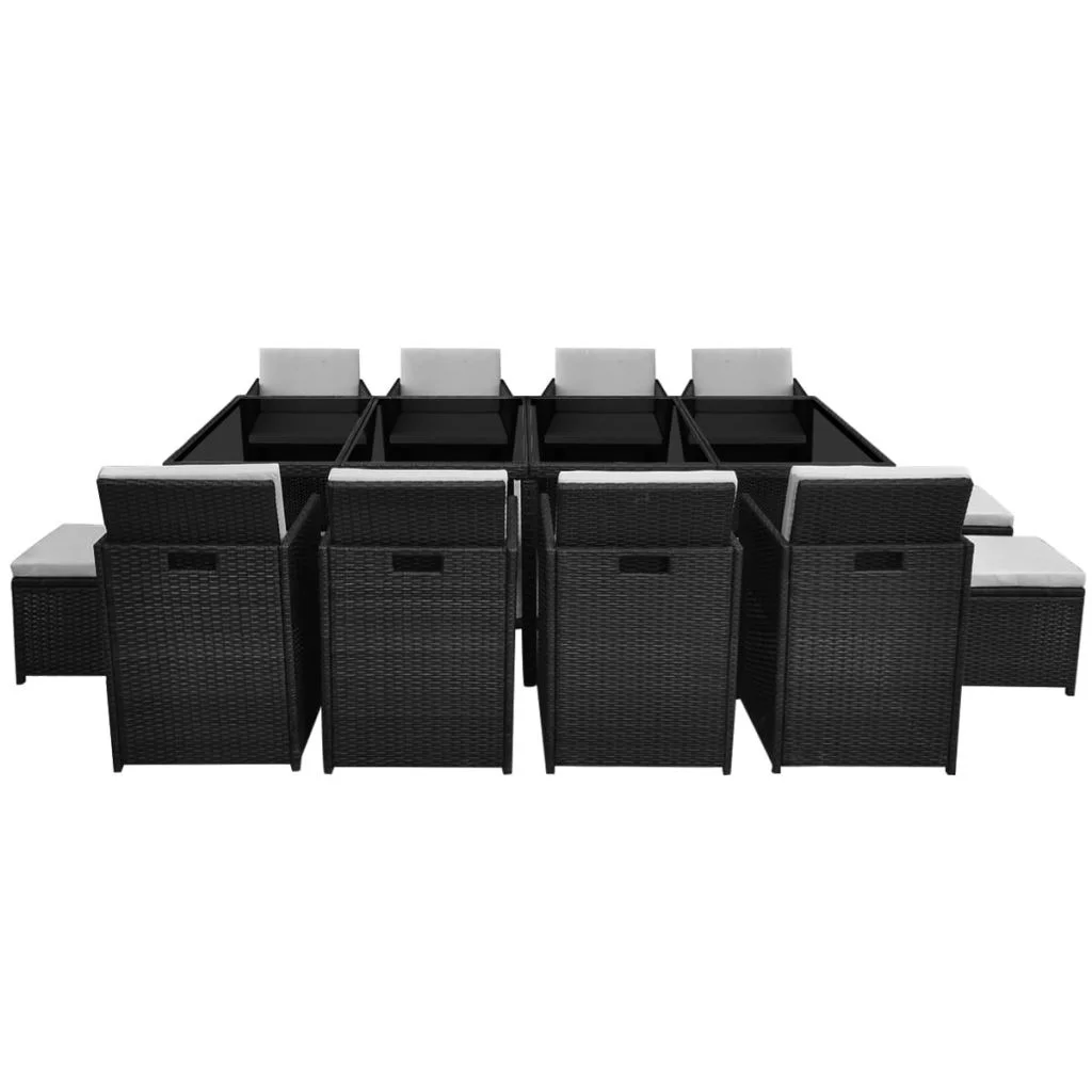 MABOTO 13 Piece Outdoor Dining Set with Cushions Poly Rattan Black