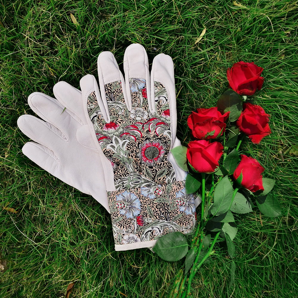 Lady Gardening Work Gloves, Premium Goat Leather Palm, Soft, Snug, Women Medium Size, Safety Cuff Protect The Wrist
