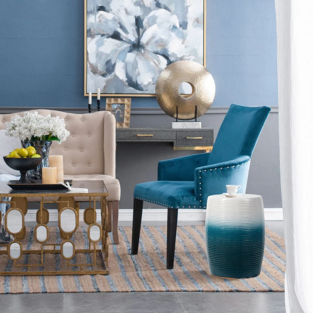 ZJbiubiuHome Ceramic Garden Stool  Blue and White Small Side Tabel  D11” x 16”