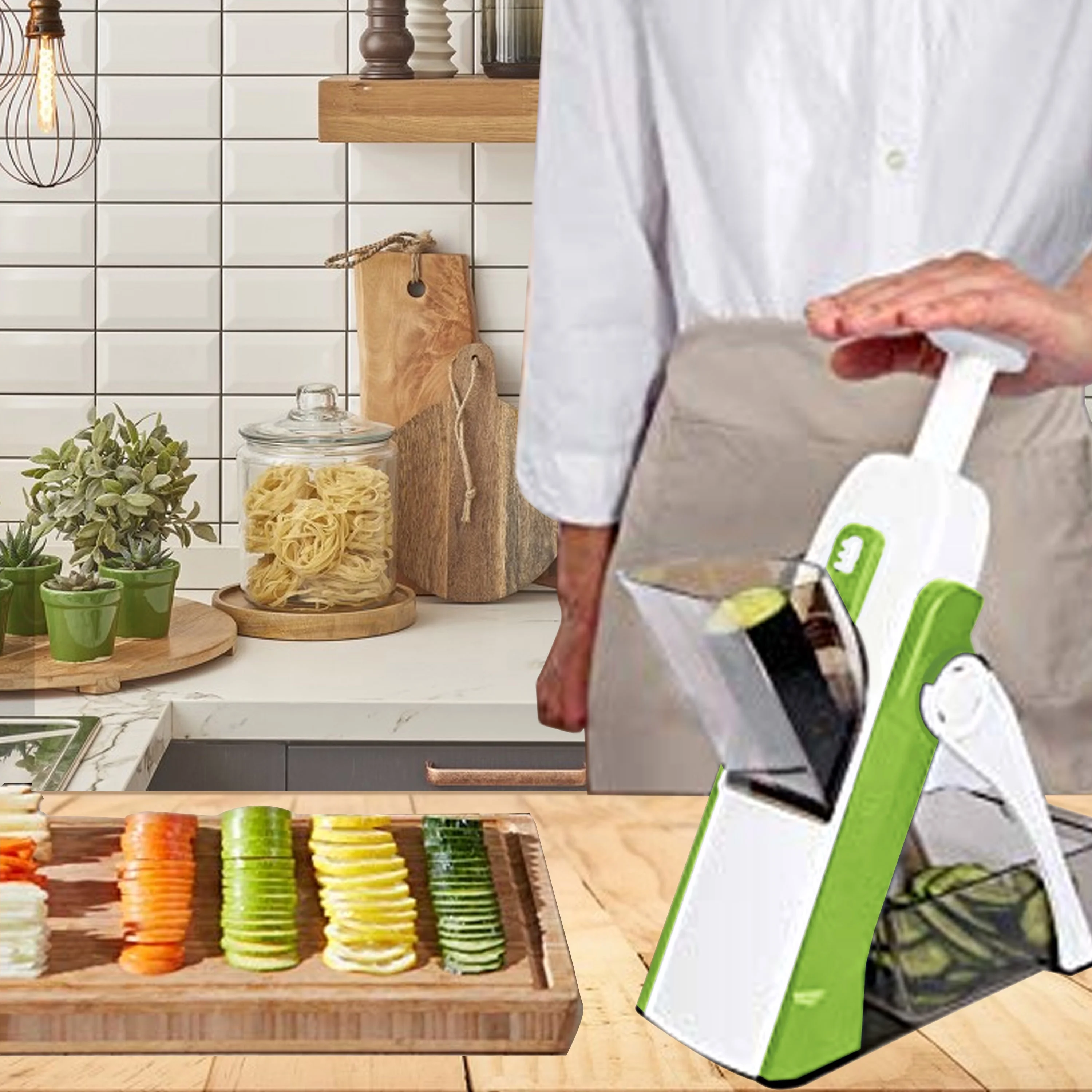 Ltrototea Safe Slice Mandoline Food Slicer, Safe Vegetable Slicer Cutter&Julienne,  Kitchen Vegetable Chopper with Container