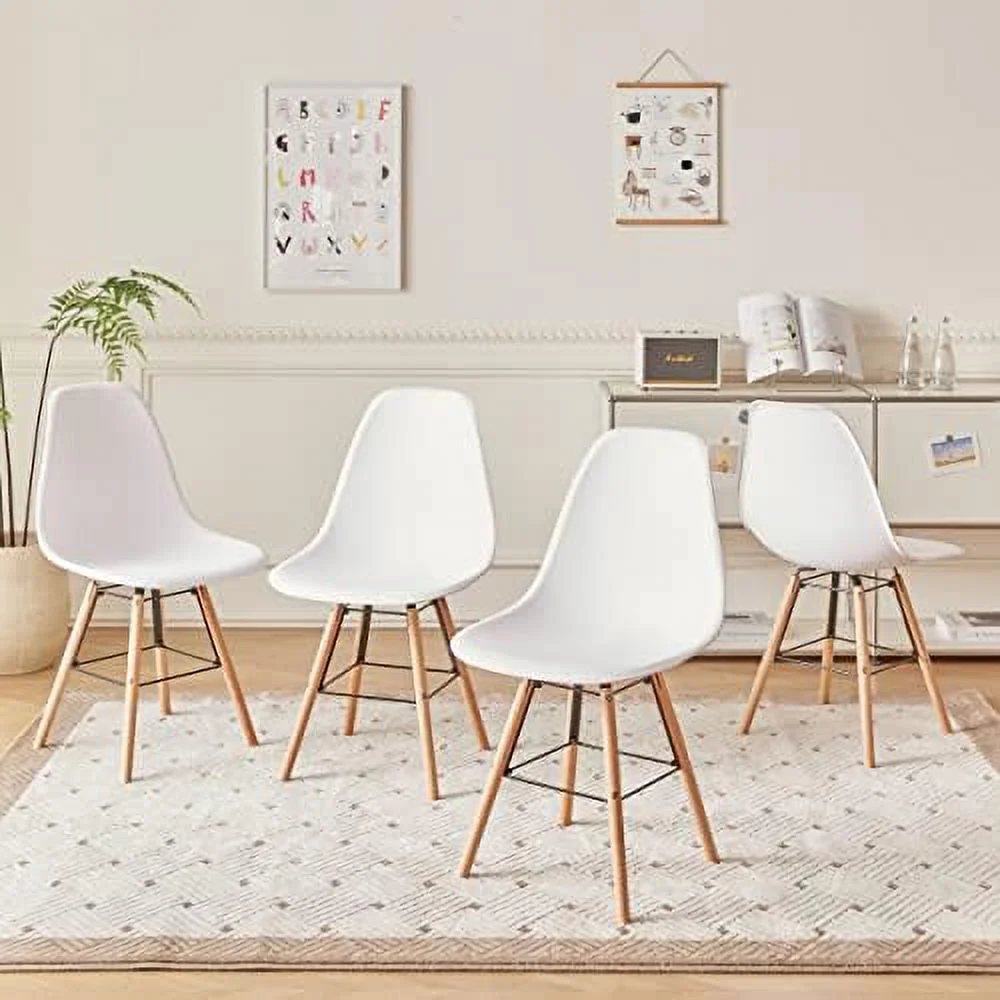 GVJMTKP Modern Style Dining Chair Set of 4  Mid Century Modern Chair  Outdoor Indoor Shell PP Lounge Plastic Chair  Side Chair with Natural Wood Legs for Kitchen  Living Room  Bedroom  Re
