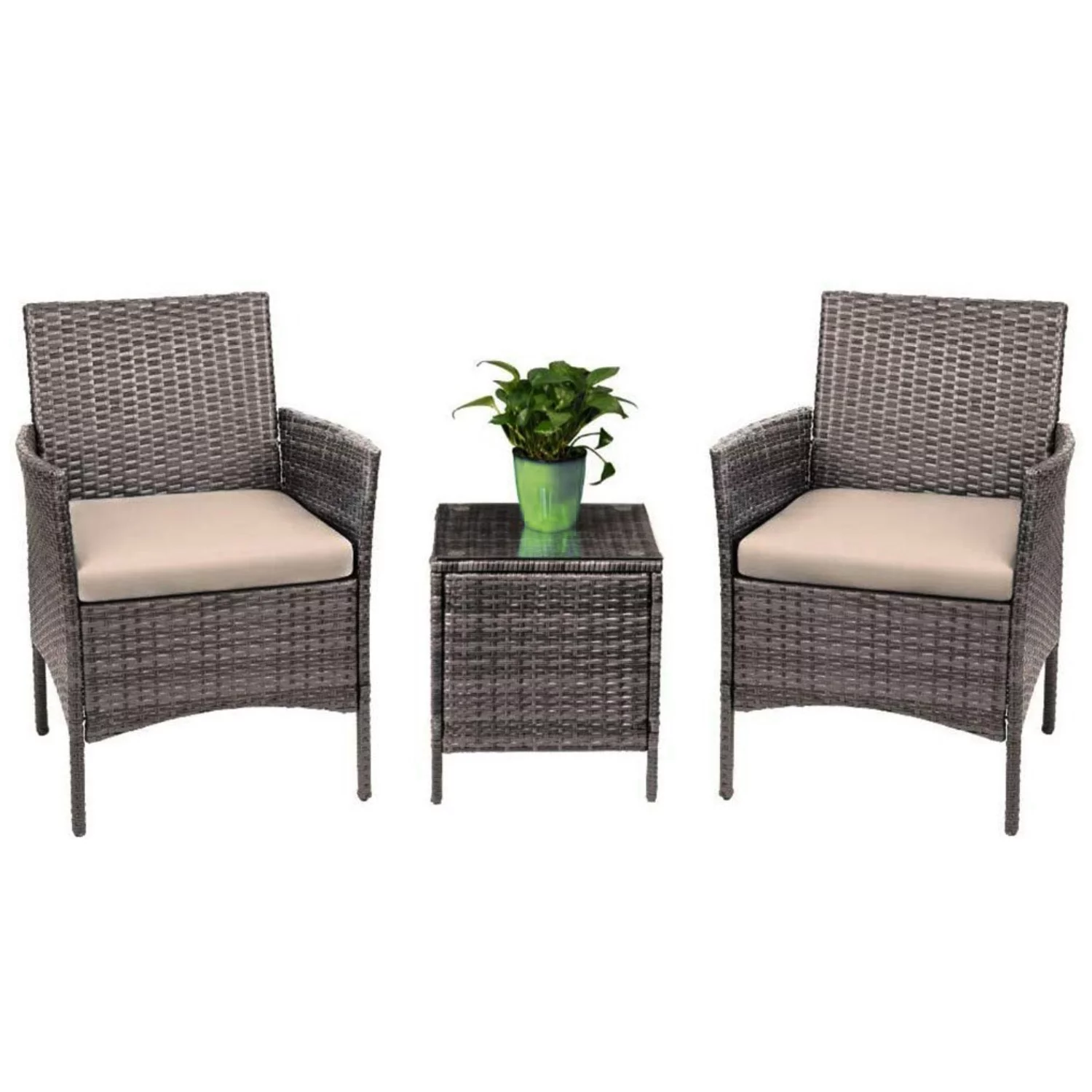 Canaan 3 Piece Rattan Quality Outdoor Furniture Set – 2 Durable Chairs With a Tea Table - Beige