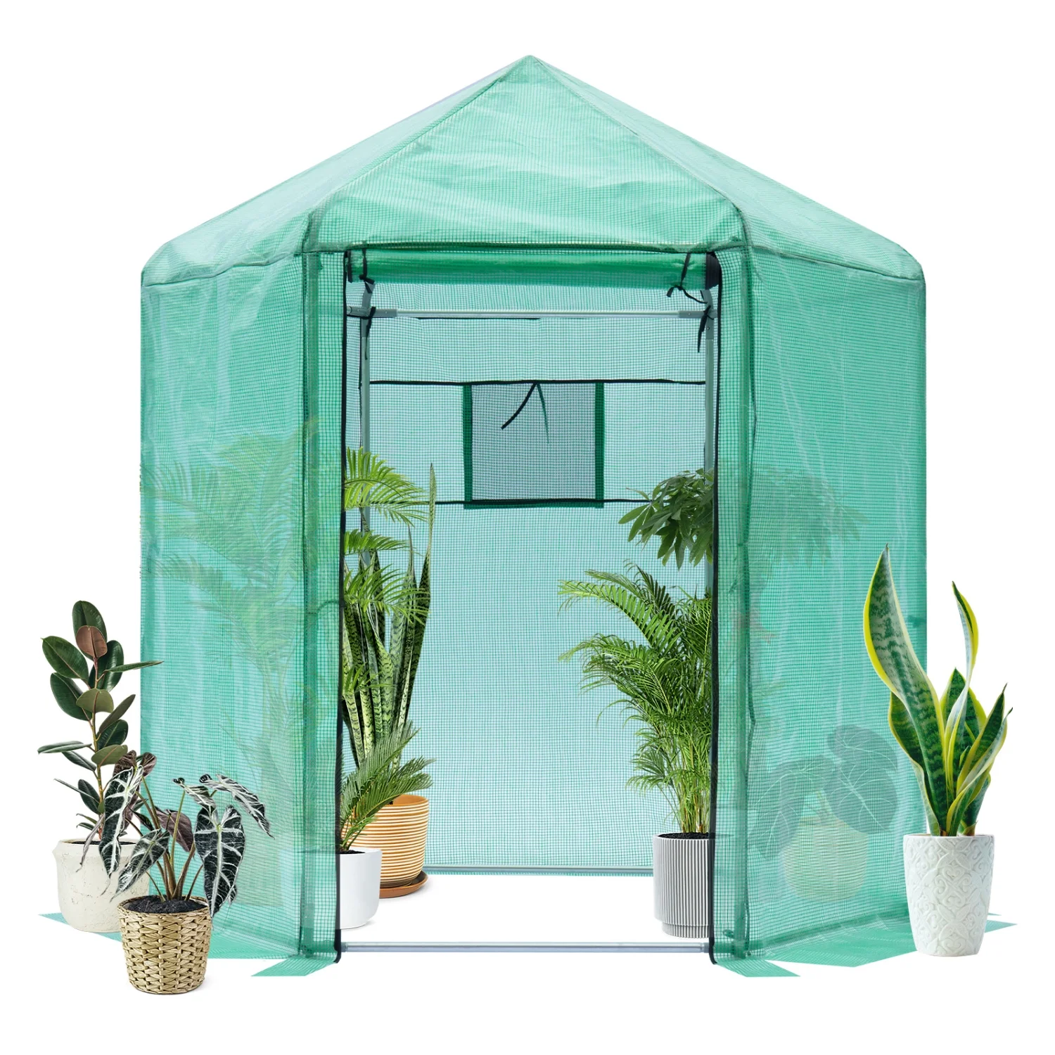 GFCIJMBD Walk-in Greenhouse Hexagonal Upgrade Reinforced Frame Heavy Duty Plastic Greenhouse Reinforced Thickened Waterproof Insulation(6.9*7.5 ft)