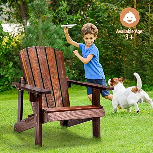 Wooden Kid's Adirondack Chair - All Weather Patio Chair With High Backrest, Arm Rest, 110 LBS Weight Capacity, Outdoor Fir Wood Porch Chair For Balcony, Backyard, Poolside, Yard (4, Coffee)