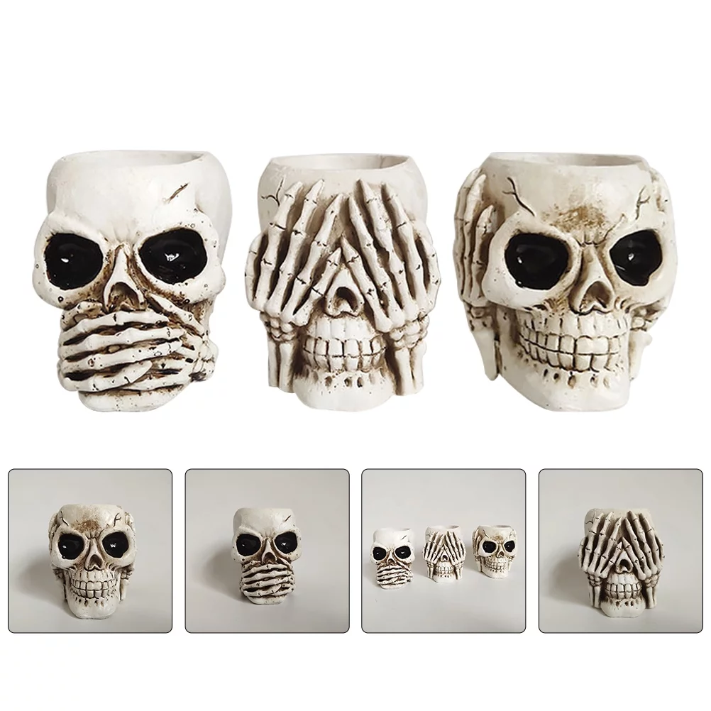 Guichaokj 3Pcs Skull Shape Flower Pots Flower Holders Planter Resin Planers Home Supplies