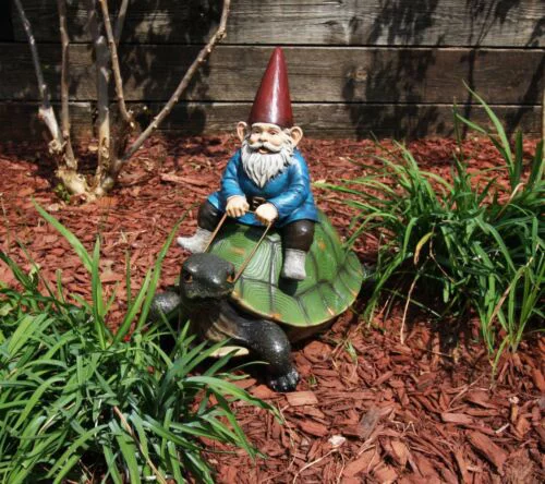 Ebros Large Whimsical Mr. Gnome Riding Giant Turtle Garden Statue 17.25
