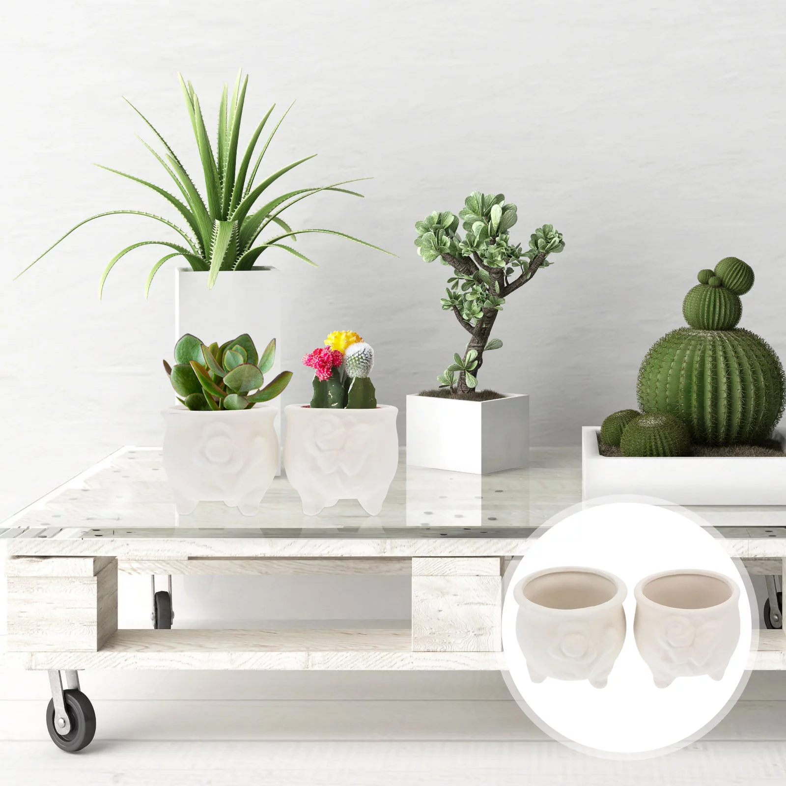 2Pcs DIY Ceramic Flowerpots Paintable Pots Graffiti Garden Planters Kid Toys