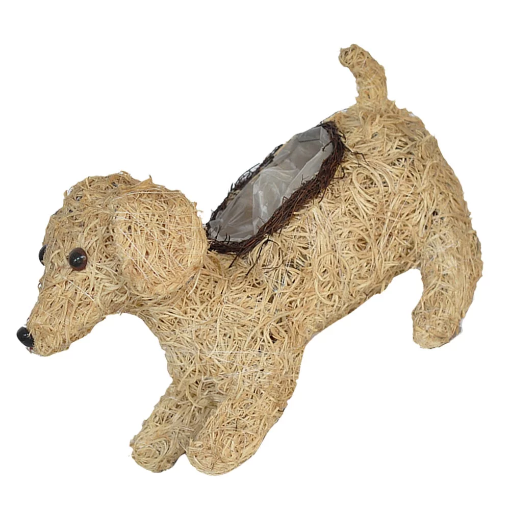 Etereauty Planter Flower Basket Pot Woven Plant Weaving Rattan Straw Succulent Handmade Seagrass Animal Garden Shape Dog Rustic