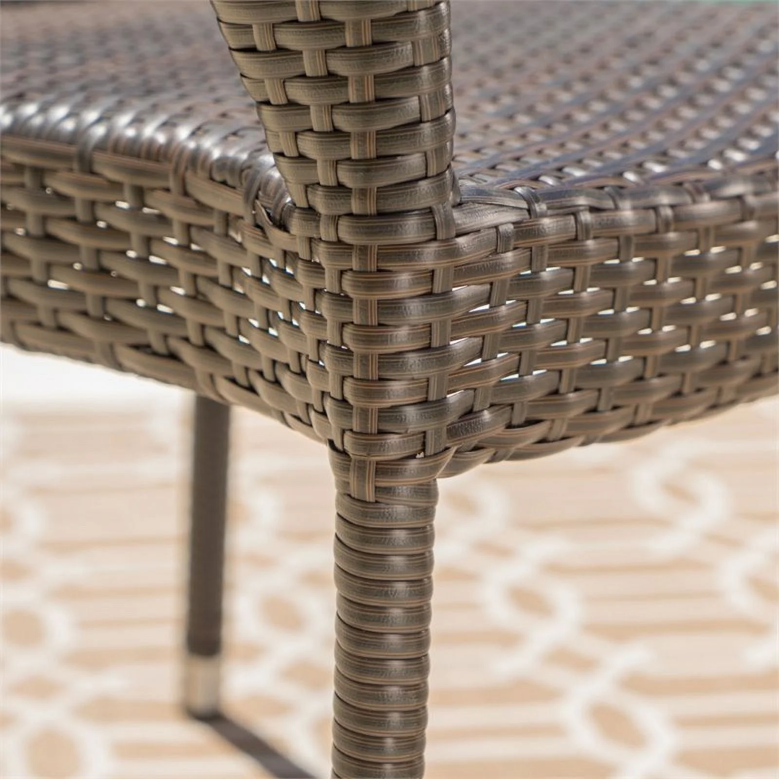 Noble House Mirage Wicker Stacking Patio Dining Arm Chair in Mocha (Set of 4)