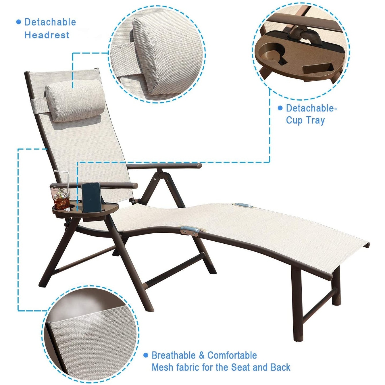 Tatahance Two-piece Aluminum Folding Chair Beige