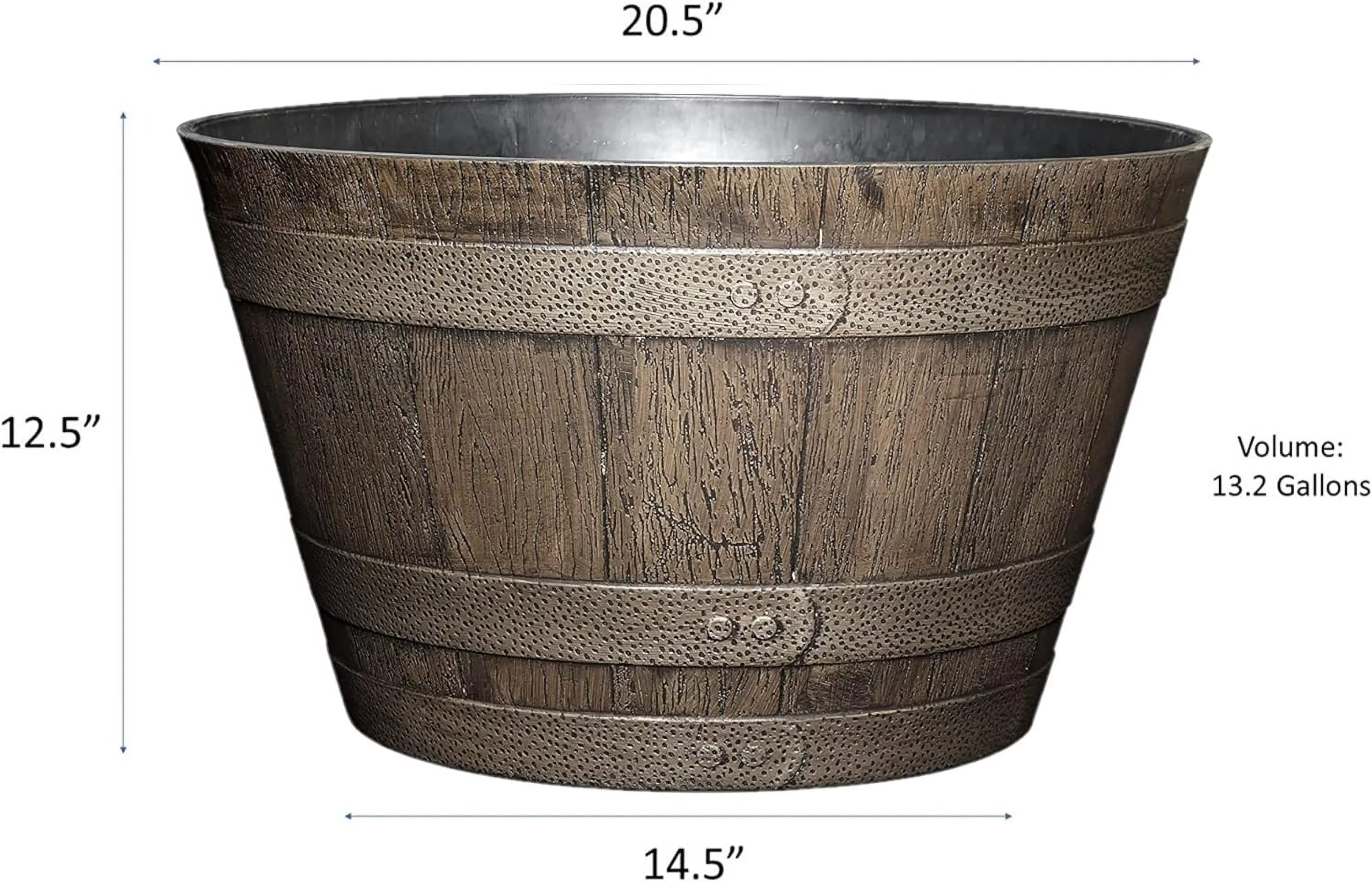 Whiskey Resin Flower Pot Barrel Planter, Oak Brown, 20.5
