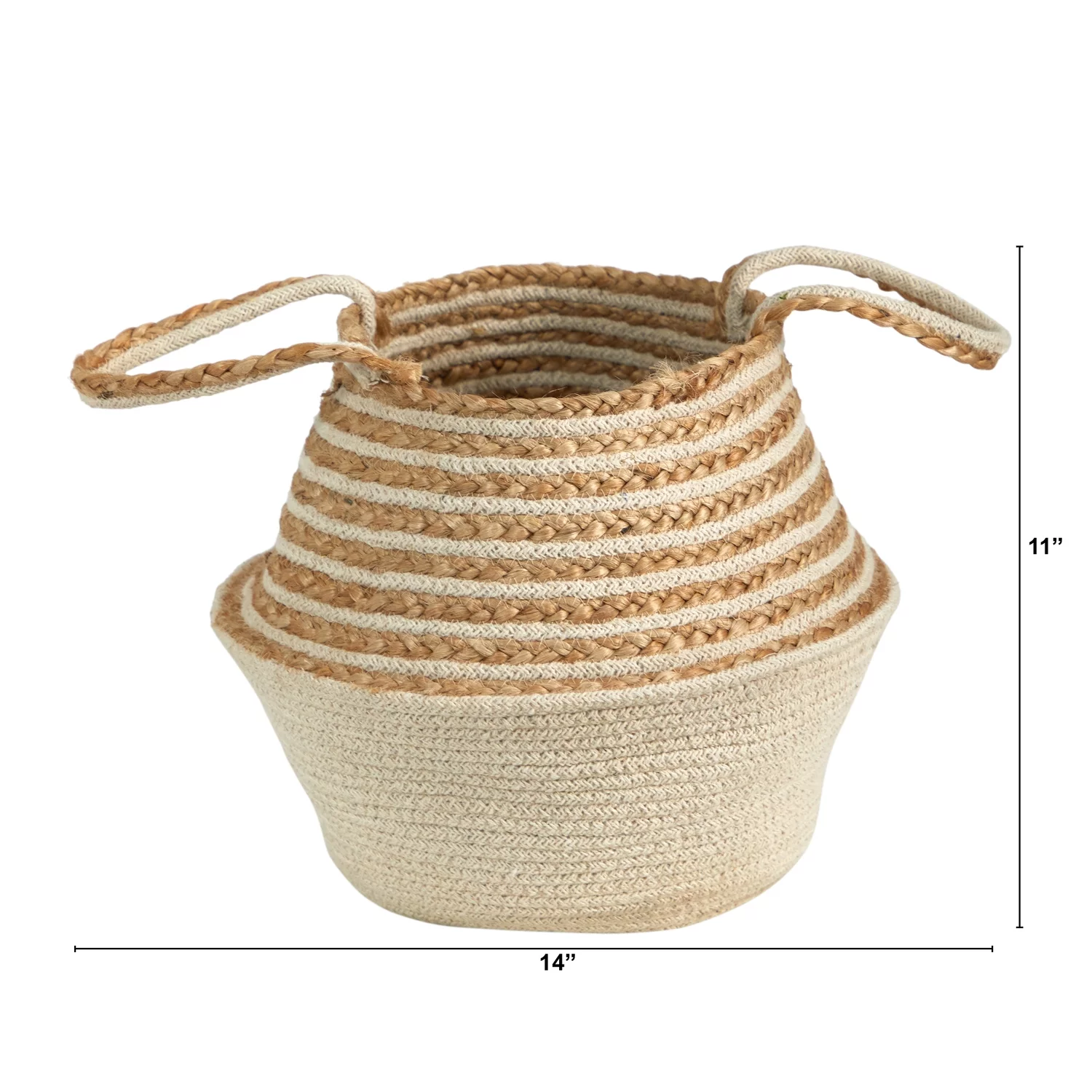 Nearly Natural 14in. Boho Chic Belly Basket Natural Jute and Cotton Basket Planter