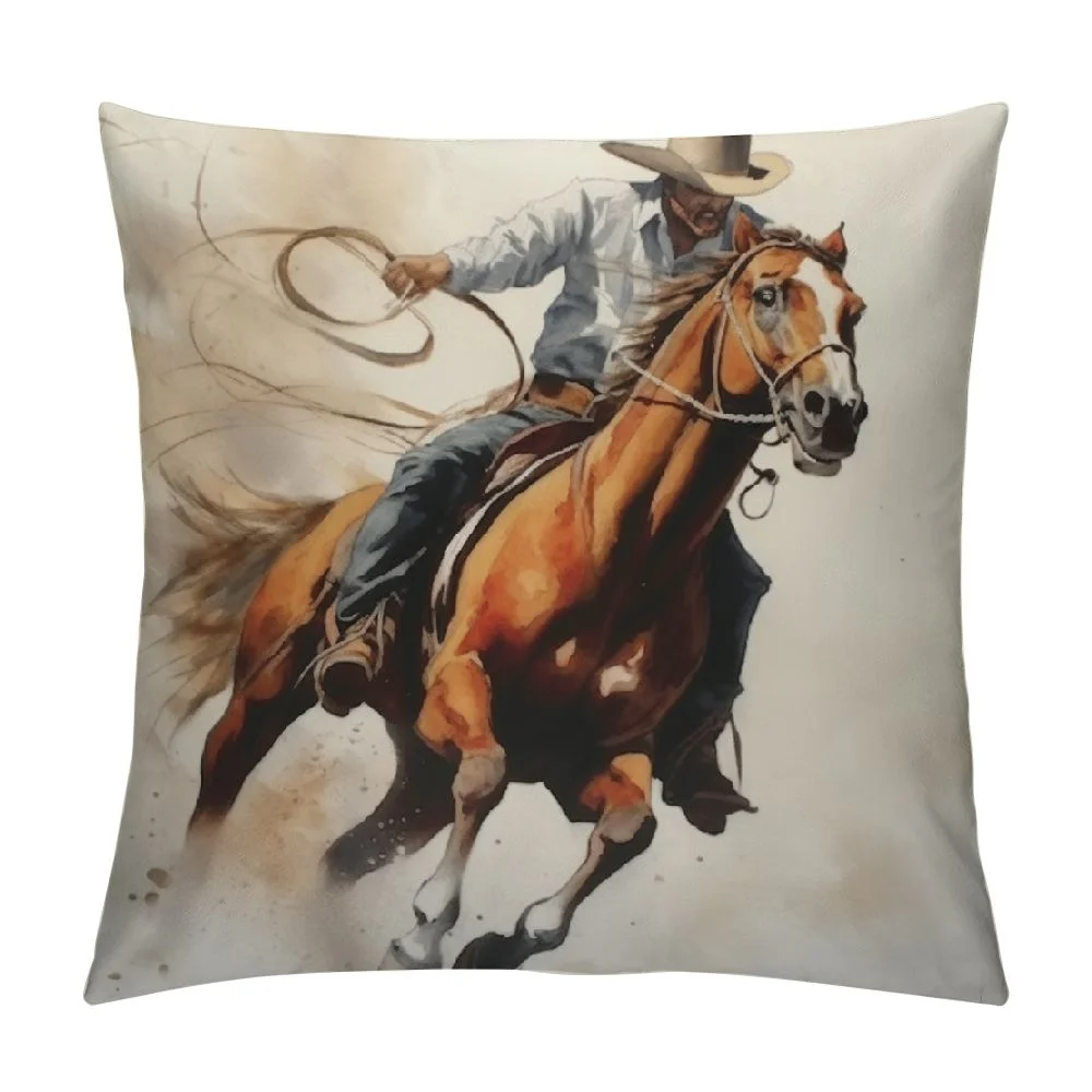 ONETECH  Western Cowboy Riding Horse Pillow Cover Wild West Decorative Throw Pillow Case for Home Party College Dorm Living Room Bedroom Couch Sofa Cushion Case